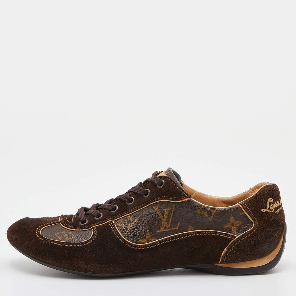 Louis Vuitton Brown Monogram Canvas and Suede Energie Low Top Sneakers Size 38.5