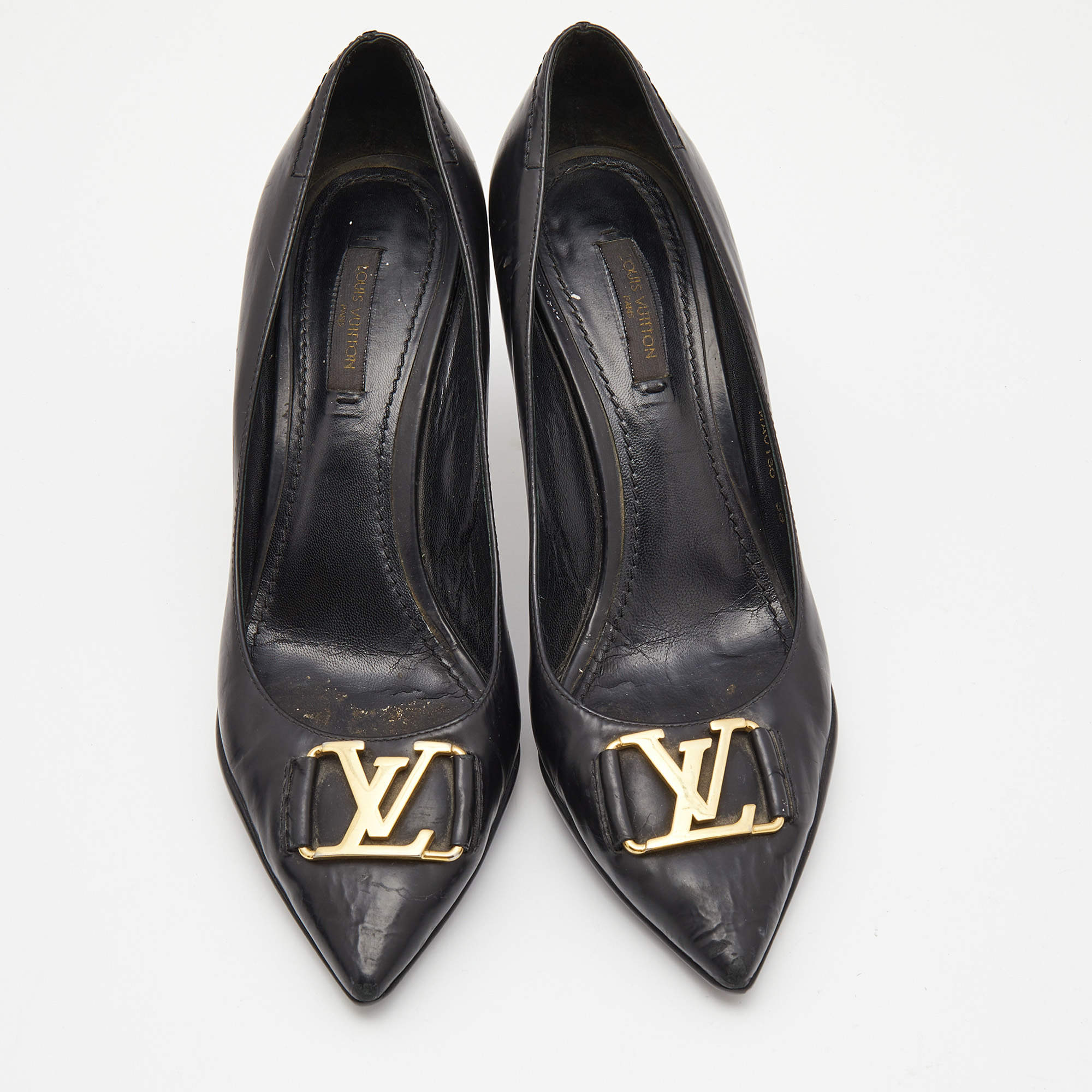 Louis Vuitton Black Leather Logo Pointed Toe Pumps Size 38 Louis Vuitton