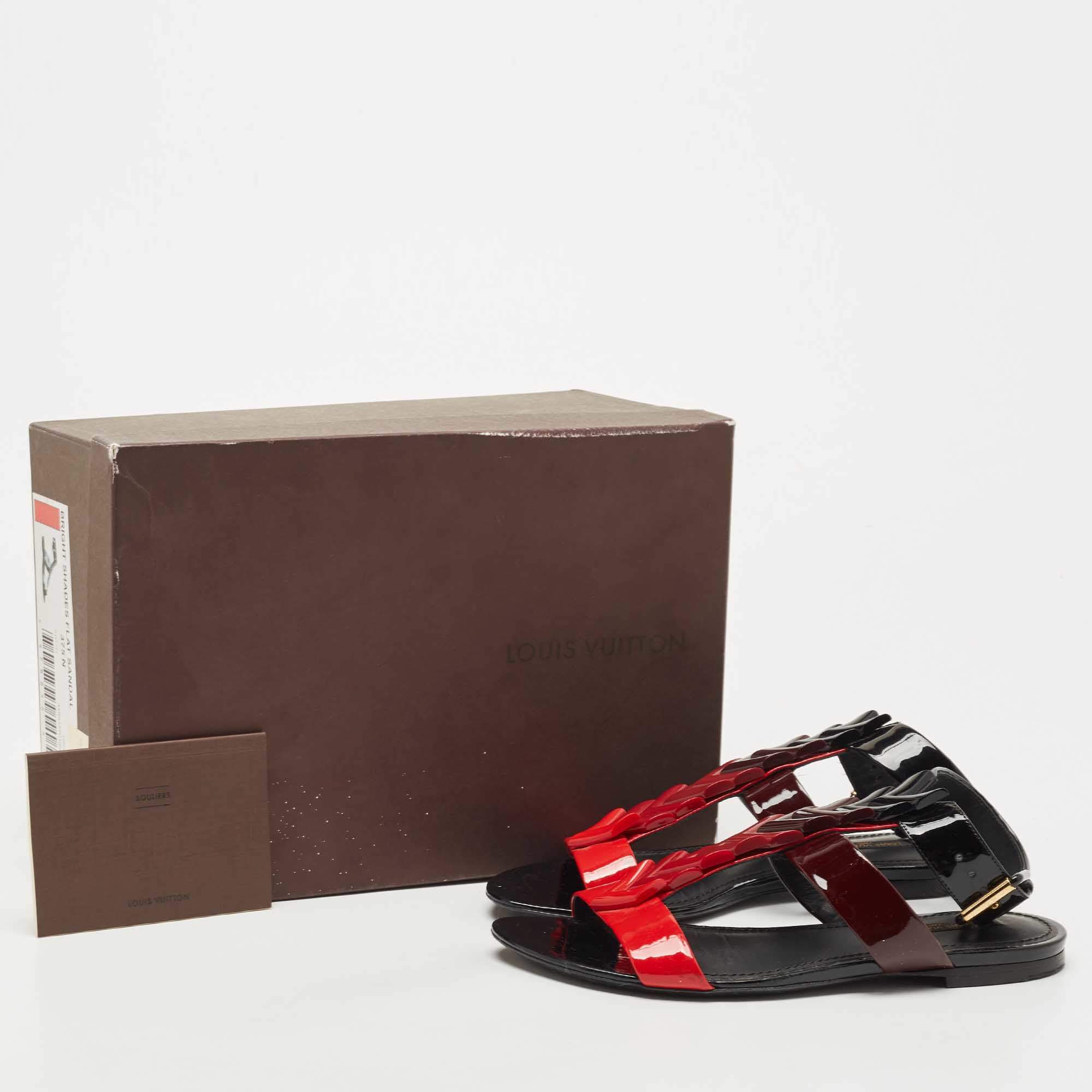 Louis Vuitton Multicolor Patent Leather Ankle Strap Flat Sandals