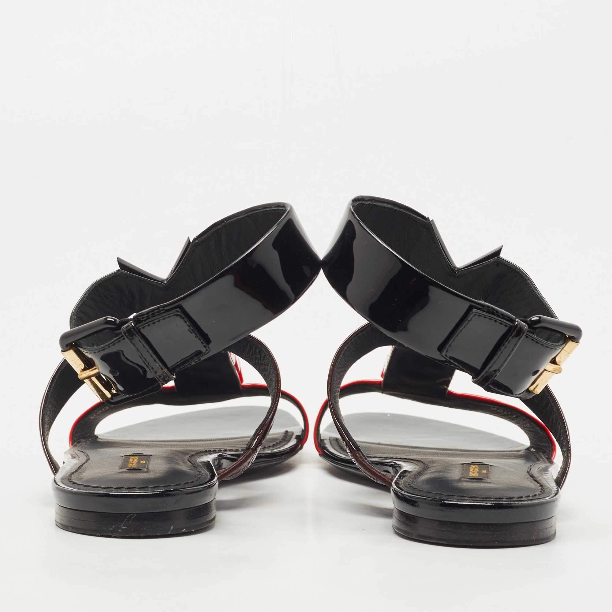 Louis Vuitton Multicolor Patent Leather Ankle Strap Flat Sandals