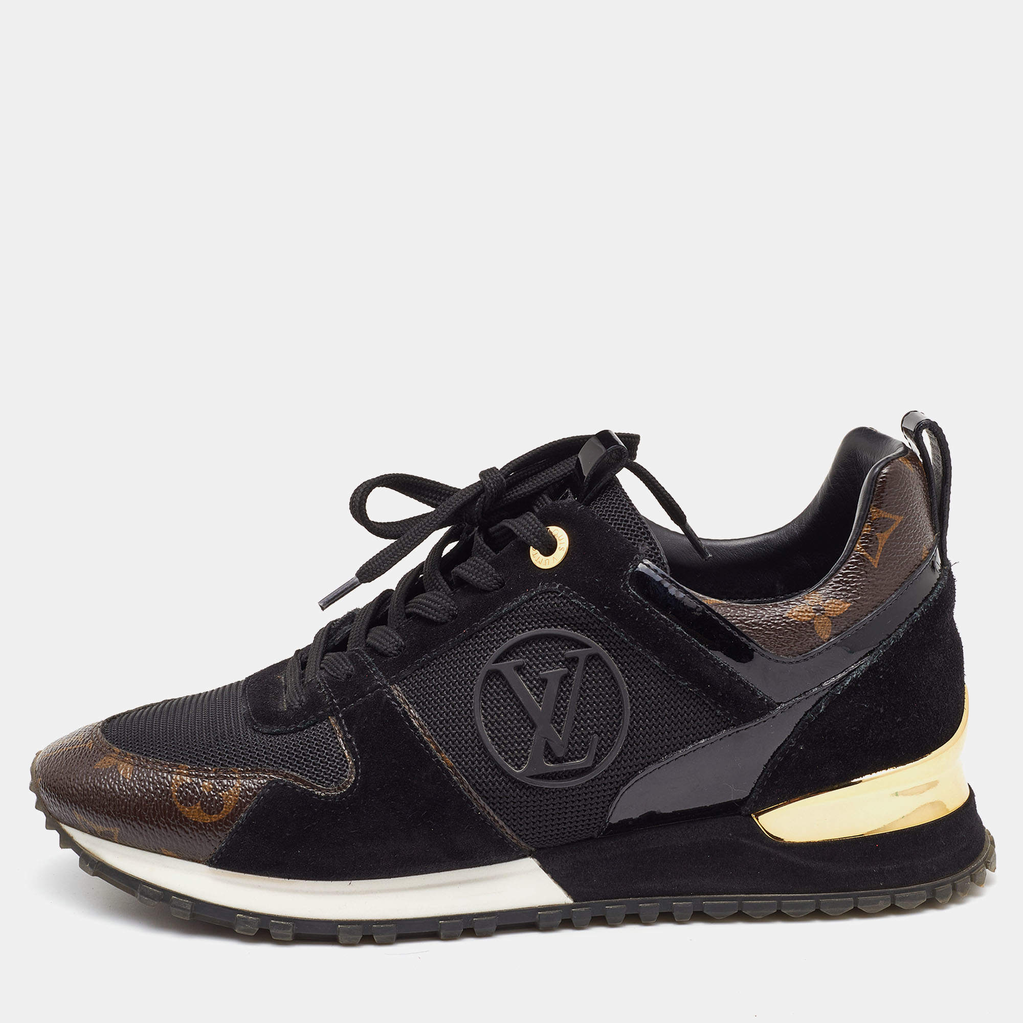 Louis Vuitton Black/Brown Monogram Canvas, Mesh and Suede Run Away Low Top Sneakers Size 38.5