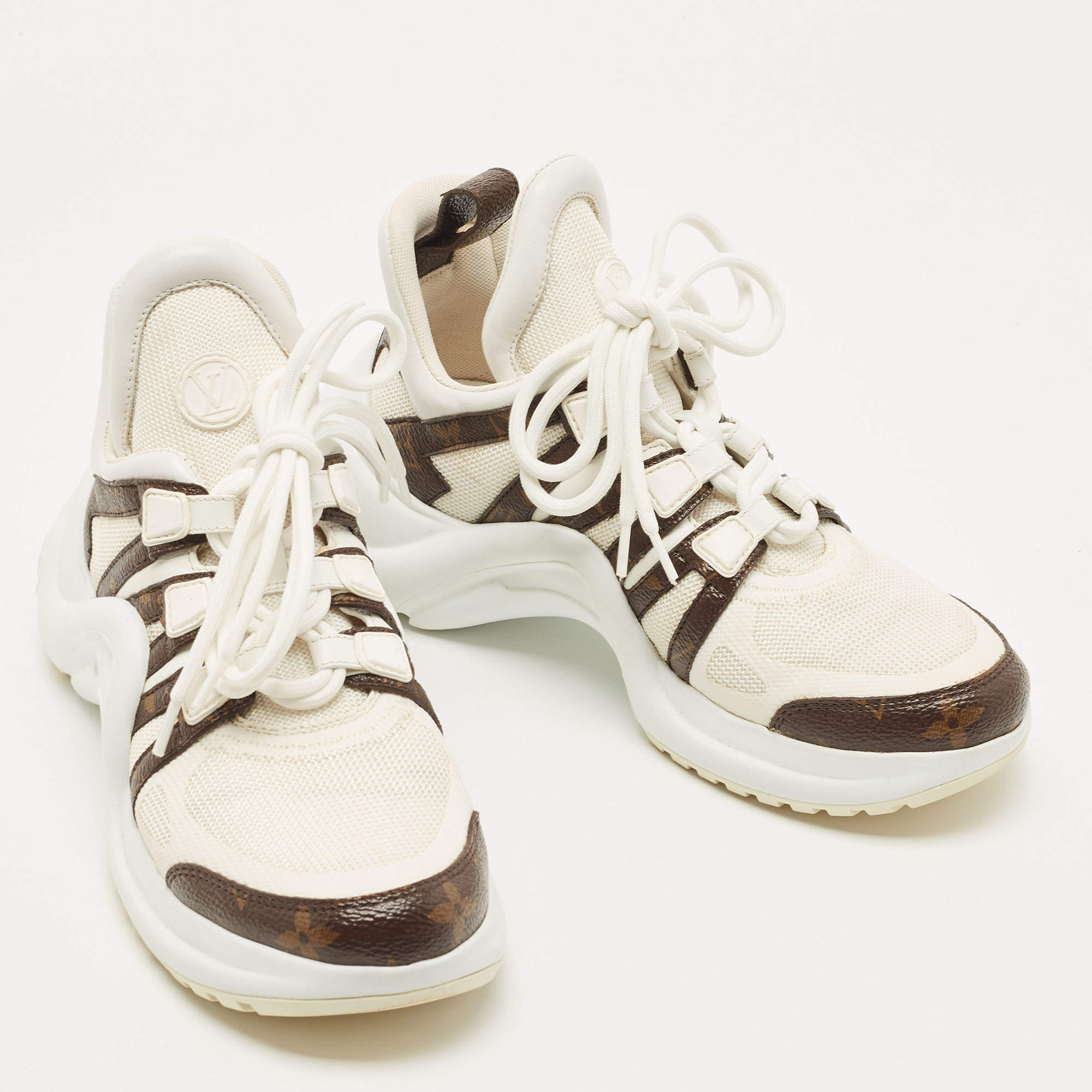 Louis Vuitton White Leather and Monogram Canvas Archlight Sneakers Size  36.5 at 1stDibs