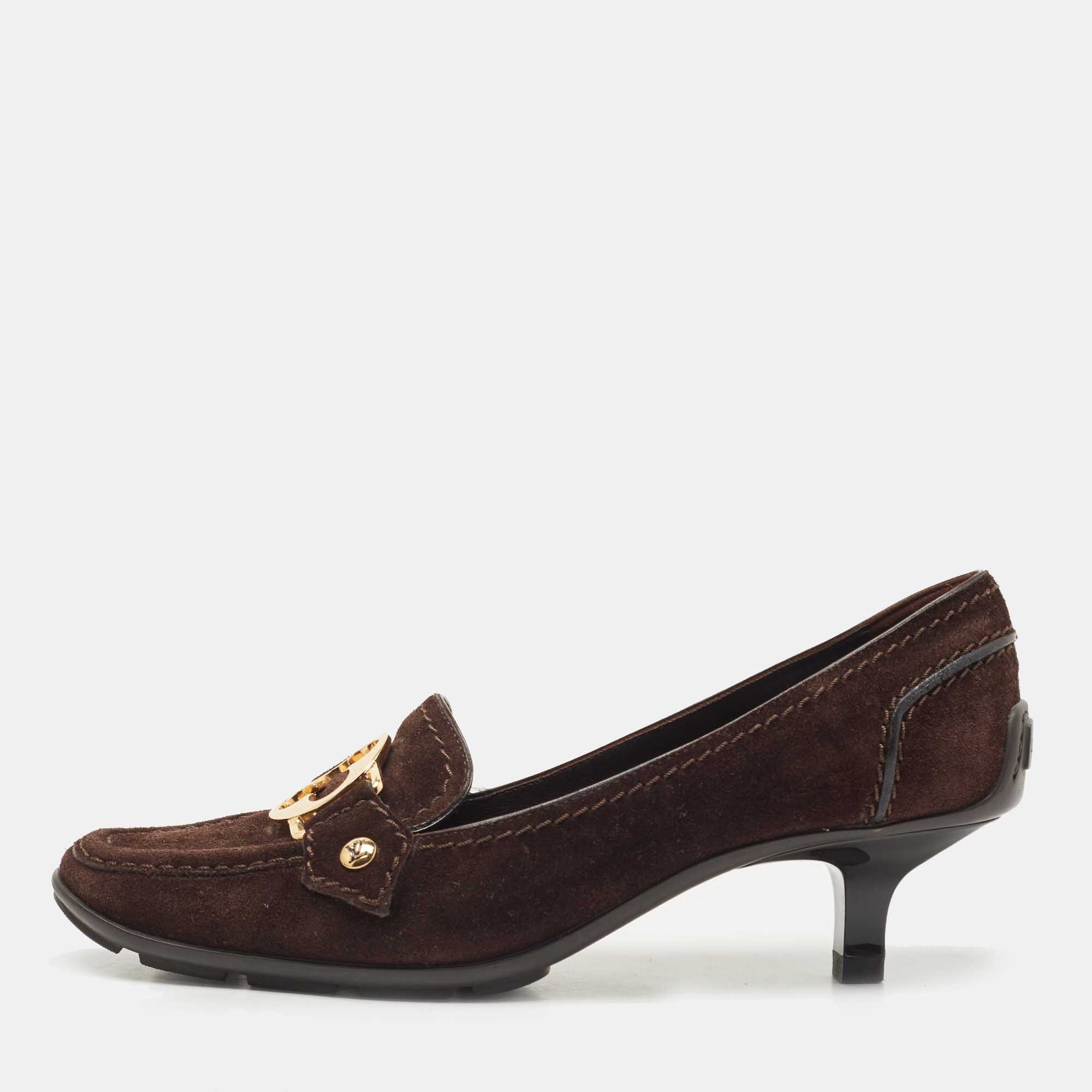 مملوكة مسبقًا Louis Vuitton Brown Suede Leather Loafer Pumps Size 36