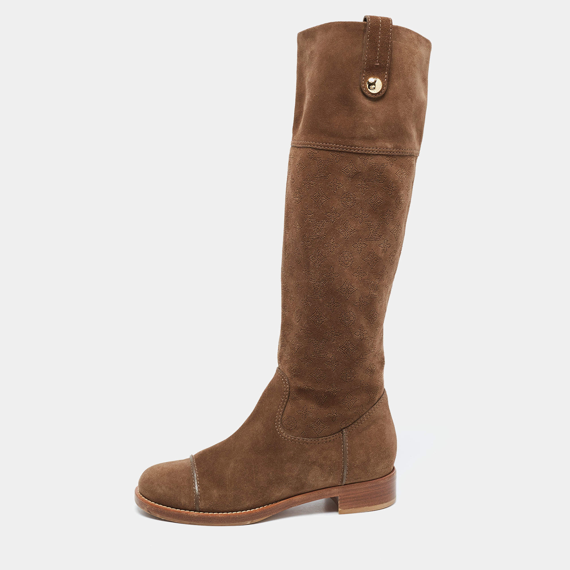 مملوكة مسبقًا Louis Vuitton Brown Suede Knee Length Boots Size 38