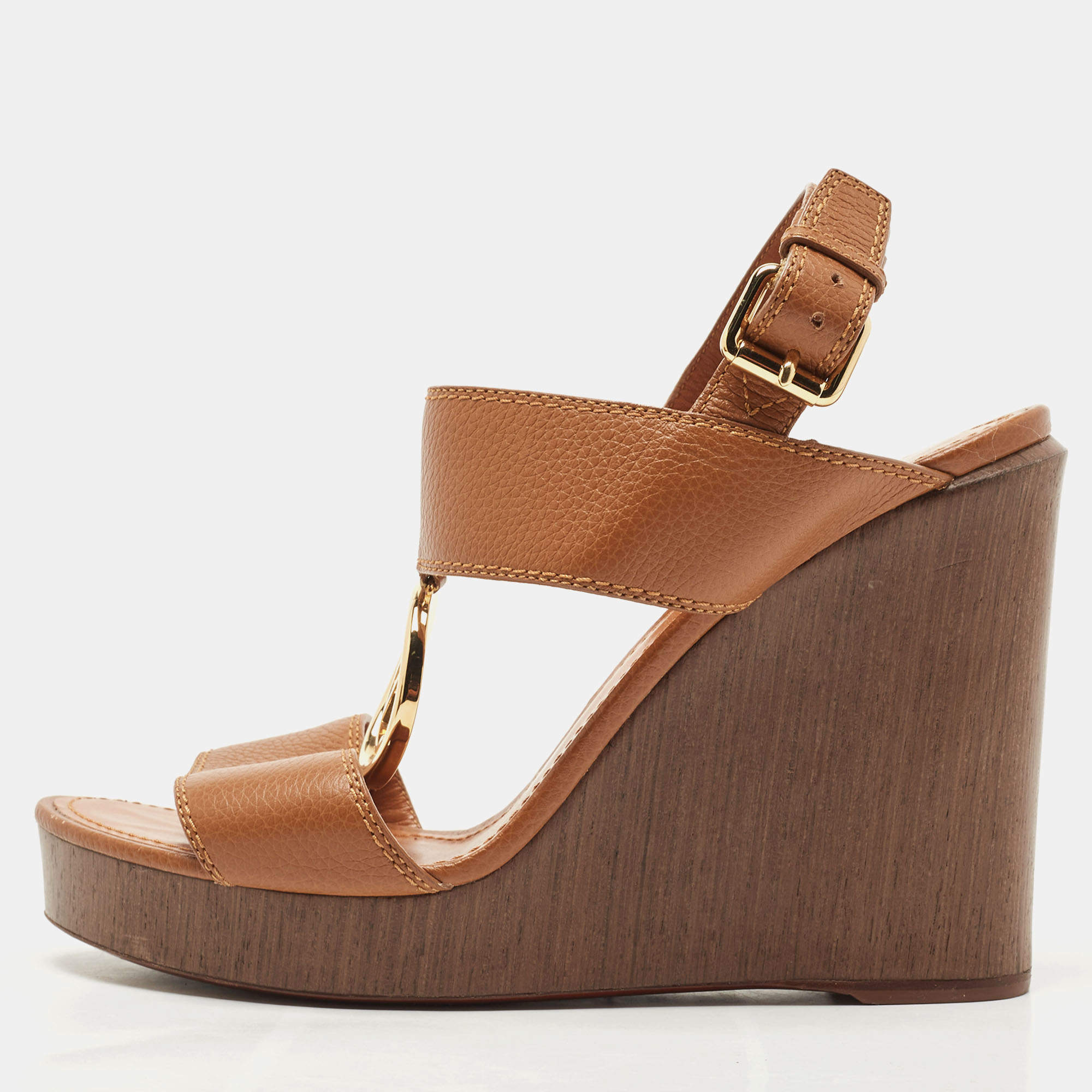 مملوكة مسبقًا Louis Vuitton Brown Leather Vedette Wedge Sandals Size 39