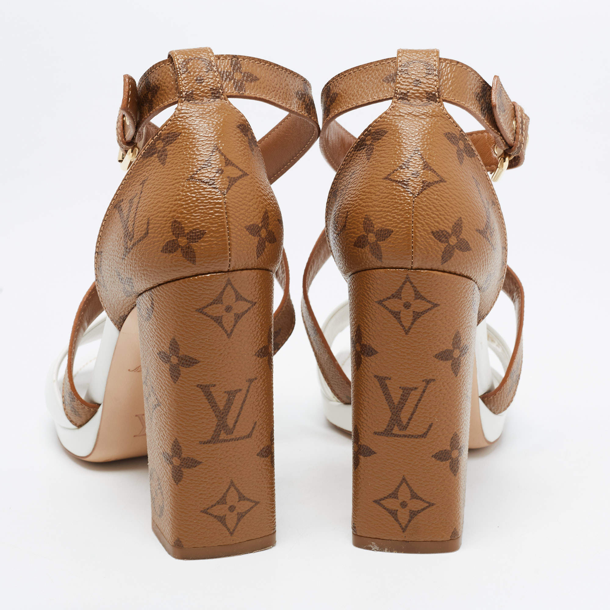 Louis Vuitton White/Brown Monogram Canvas and Leather Matchmake Sandals  Size 39.5 Louis Vuitton