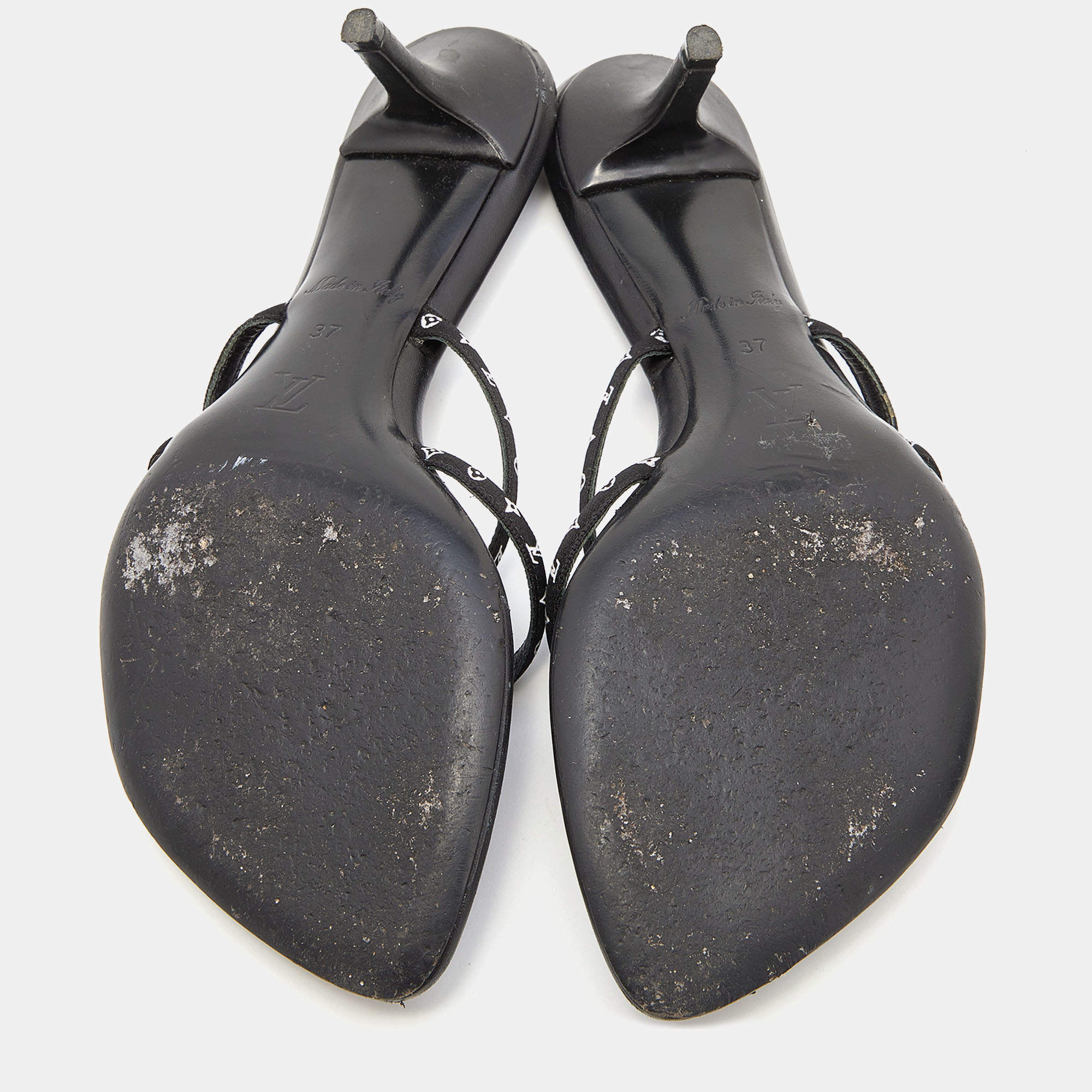 Louis Vuitton Black Monogram Satin Citizen Thong Sandals Size 37