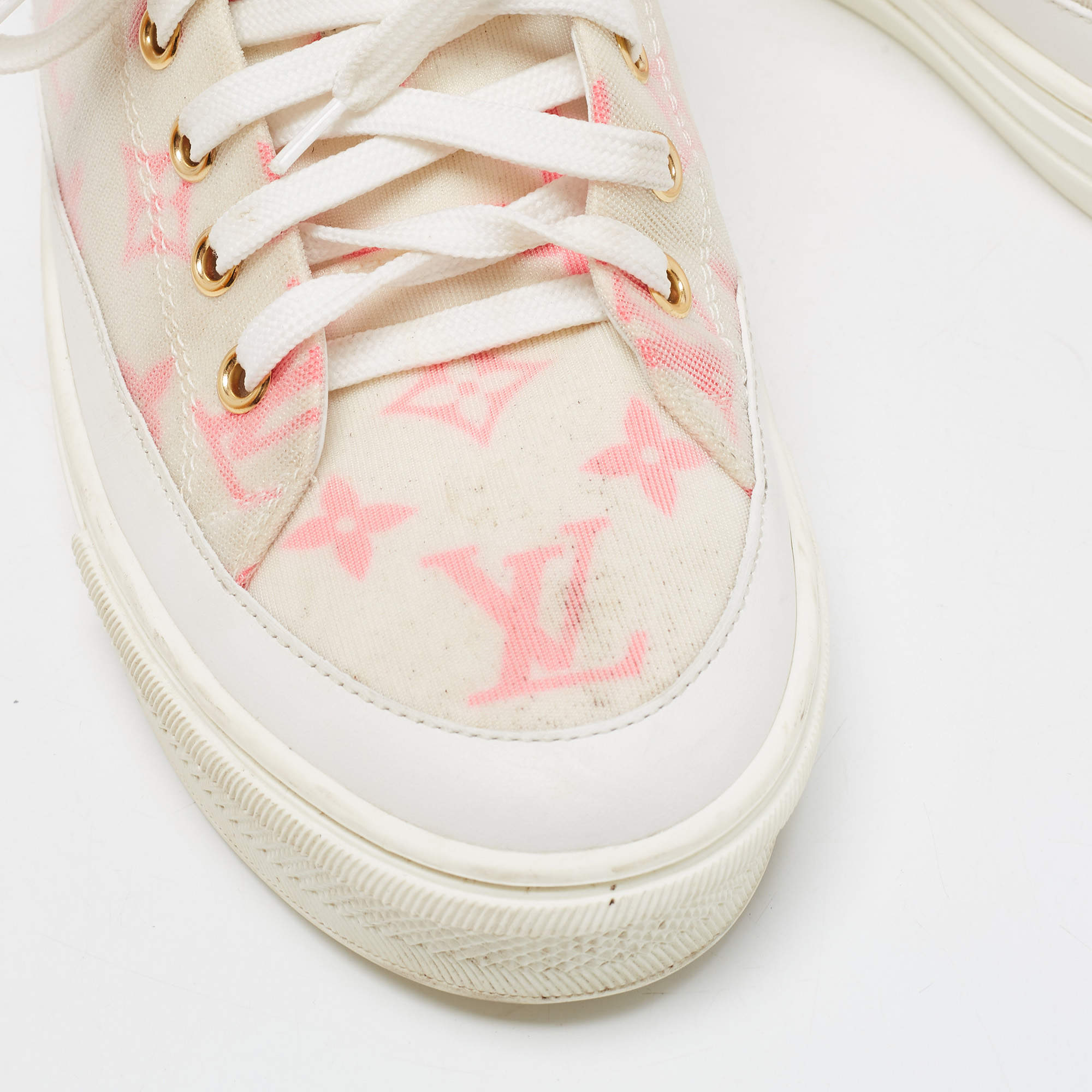 Louis Vuitton White Leather and Monogram Mesh Stellar Mules Sneakers Size 38  at 1stDibs
