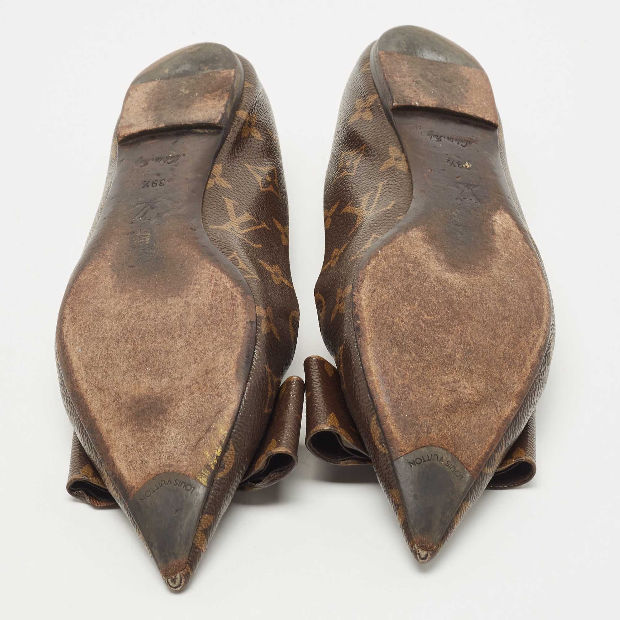 Pre Owned Louis Vuitton Brown Monogram Canvas Louise Bow Ballet Flats Size 39.5