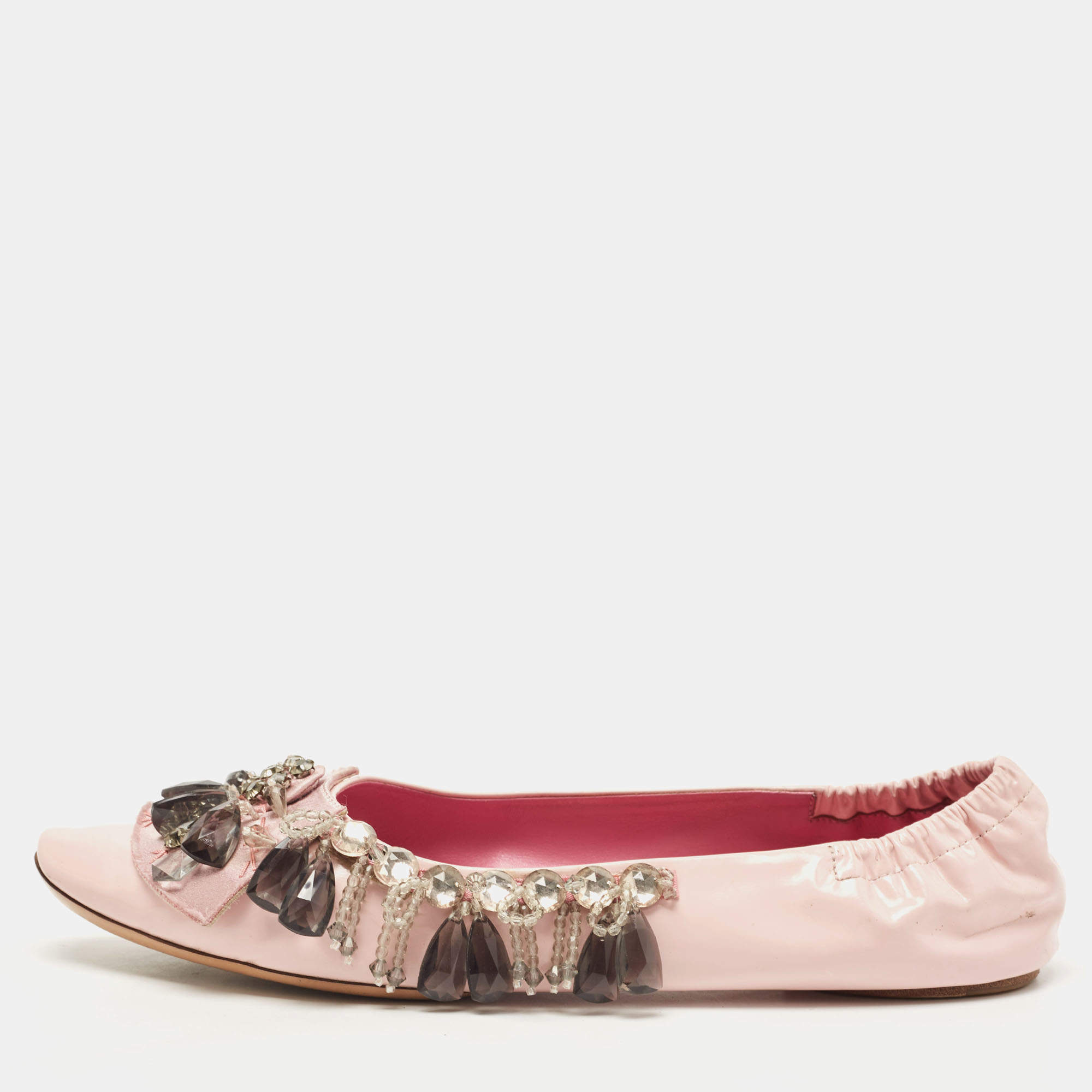 Louis Vuitton Pink Leather Embellished Ballet Flats Size 39.5