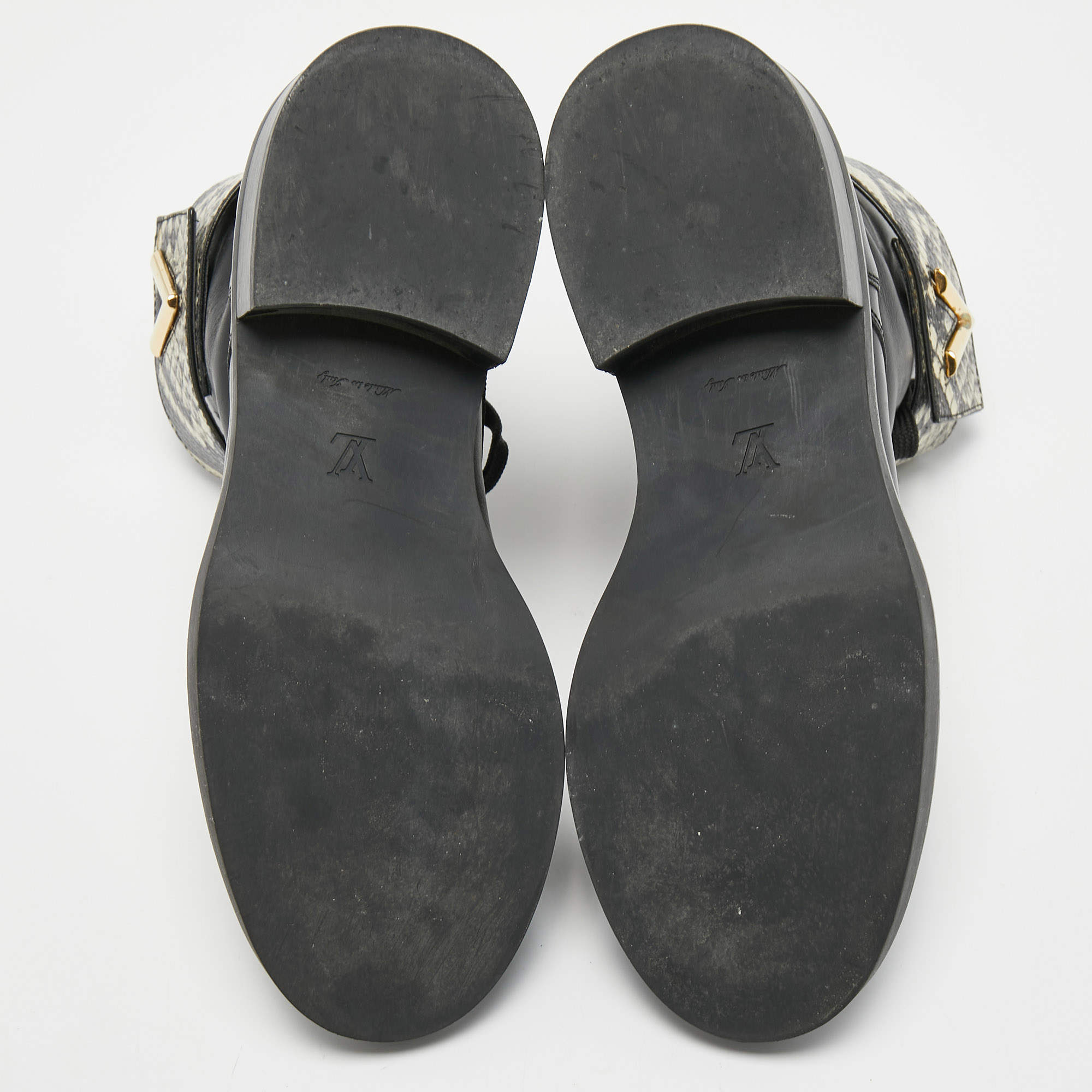 Louis Vuitton Black/White Leather And Python Wonderland Ranger Ankle Boots  Size 37 Louis Vuitton