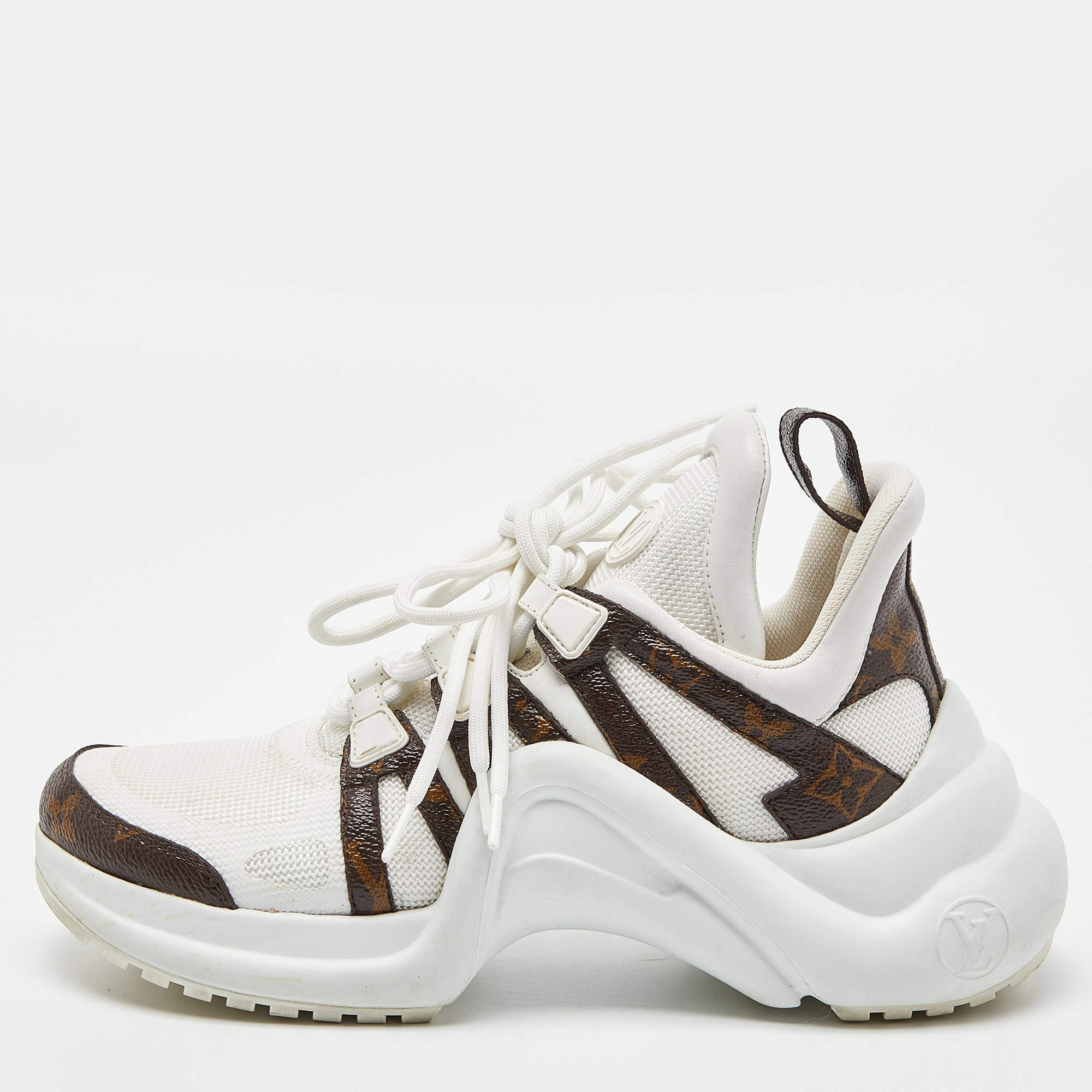 Louis Vuitton White/Brown Monogram Canvas and Nylon Archlight Sneakers Size 36.5