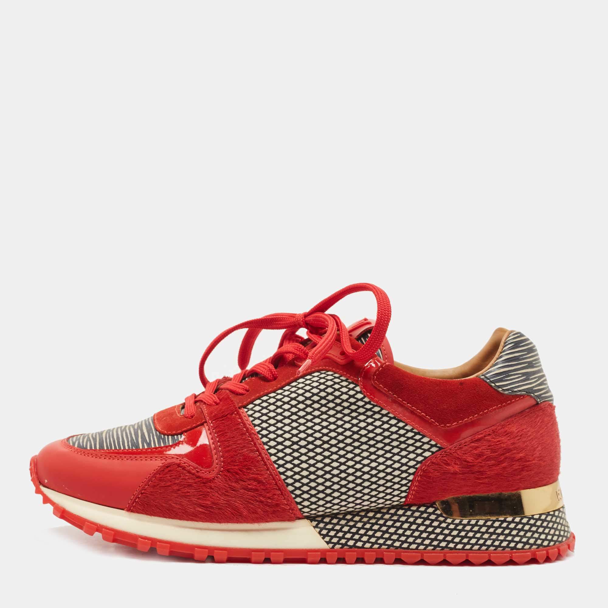 Louis Vuitton Tricolor Leather, Calf Hair and Printed Fabric Run Away Sneakers Size 37