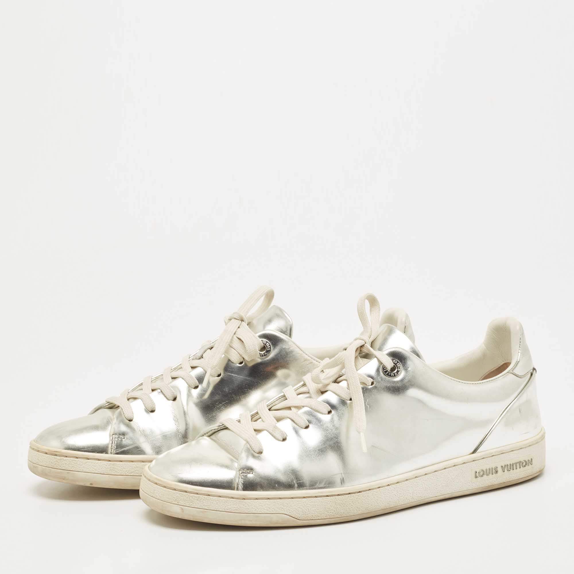 Louis Vuitton Silver Leather Frontrow Sneakers Size 38.5 Louis