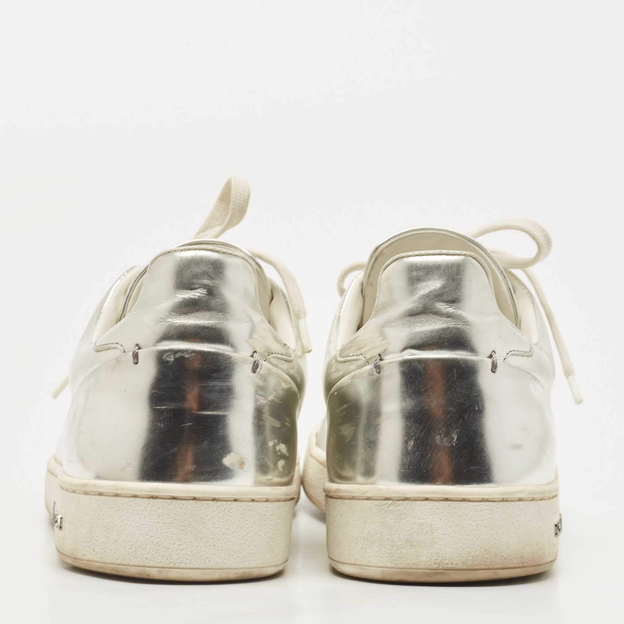 LOUIS VUITTON Front Low Line Glitter Sneakers Leather 38.5 Silver