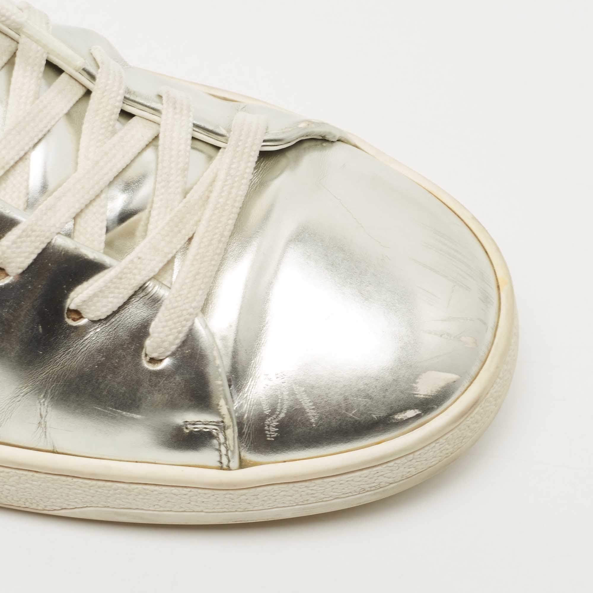 Louis Vuitton Silver Foil Leather Frontrow Low Top Sneakers Size
