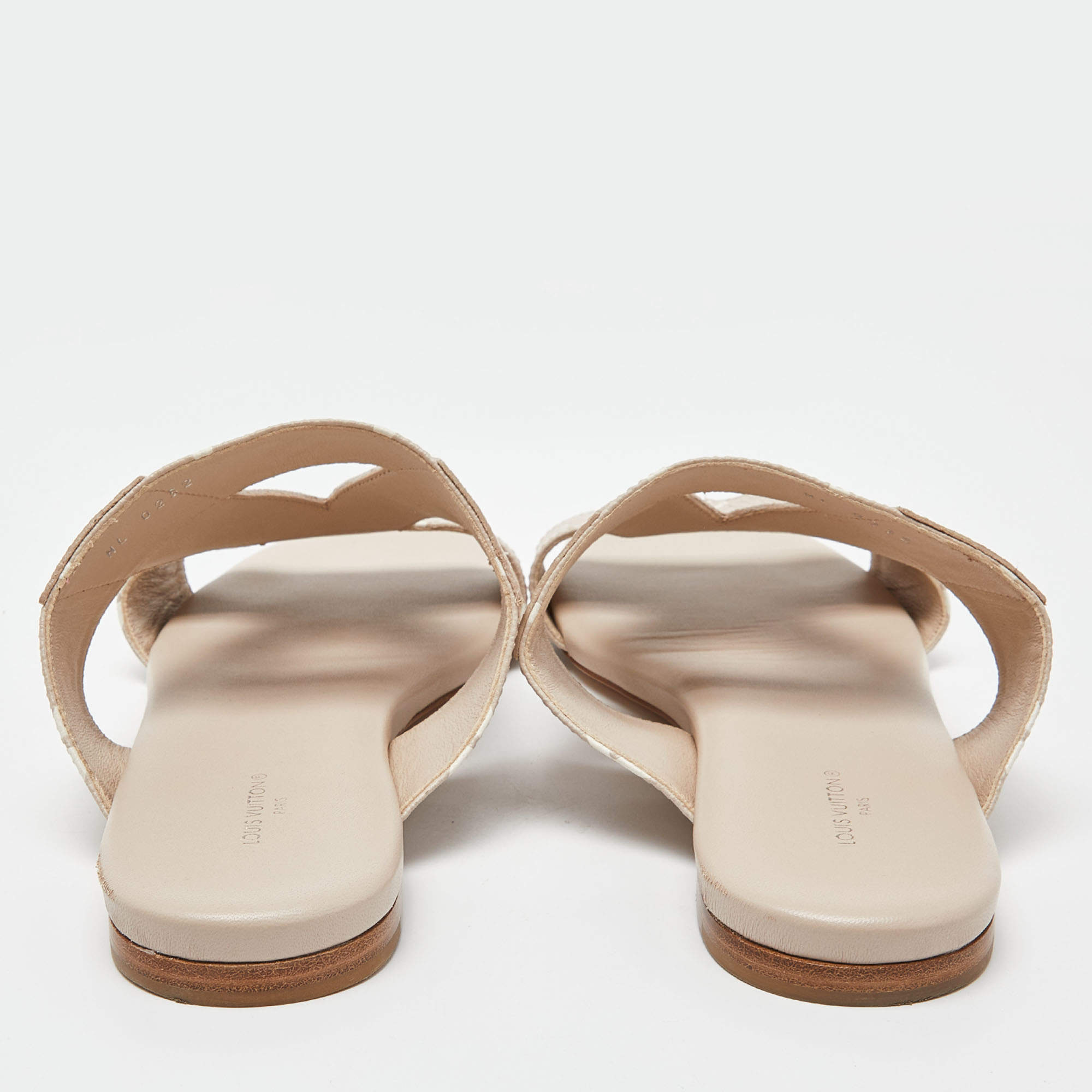 Louis Vuitton Beige/White Monogram Embossed Leather Flat Slides