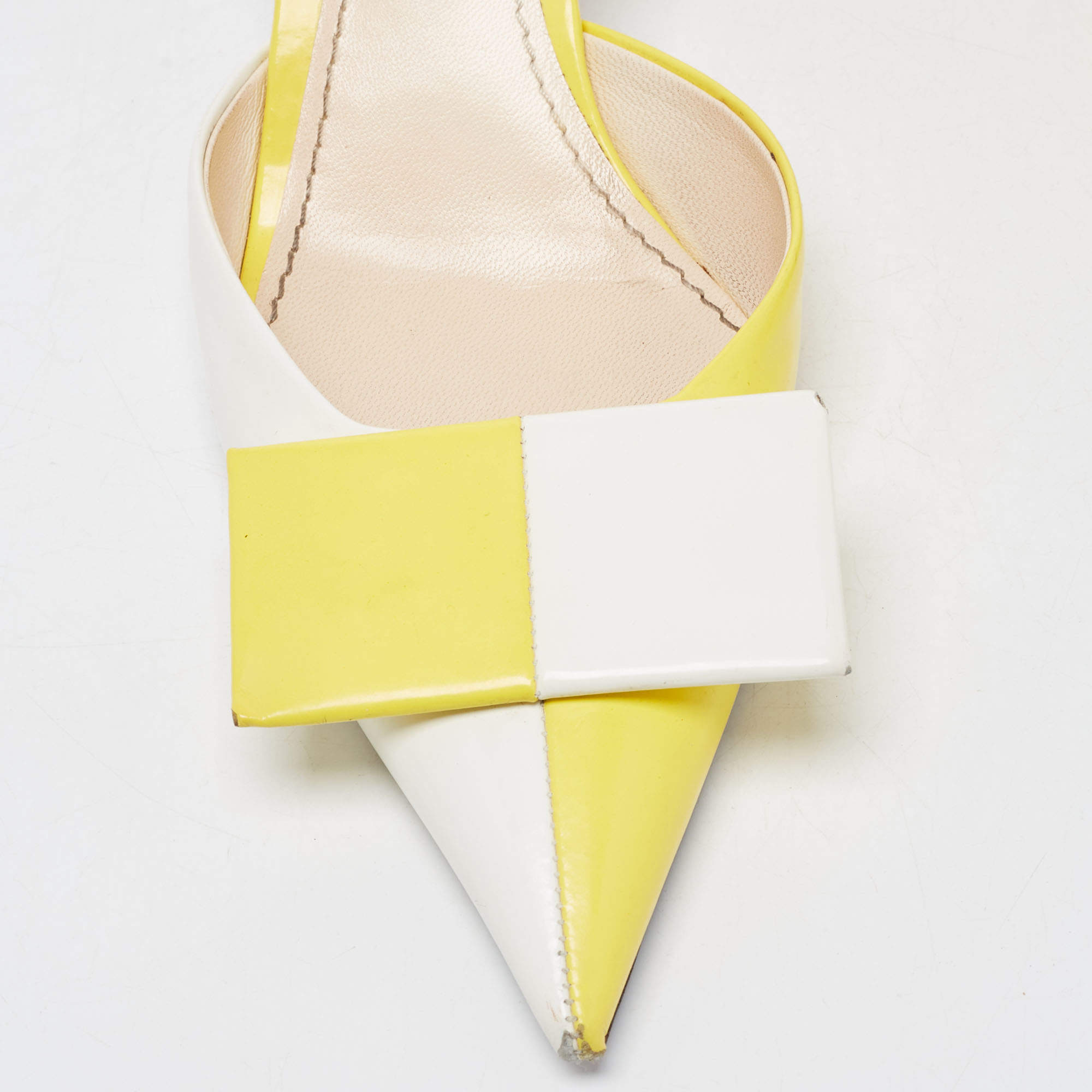 Louis Vuitton Yellow/White Leather Bow Slingback Pumps Size 37 Louis Vuitton
