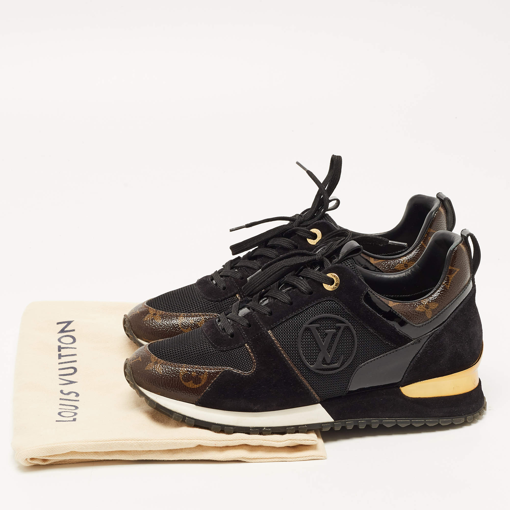 Louis Vuitton Brown/Black Monogram Coated Canvas and Leather Run Away Low  Top Sneakers Size 37.5 Louis Vuitton