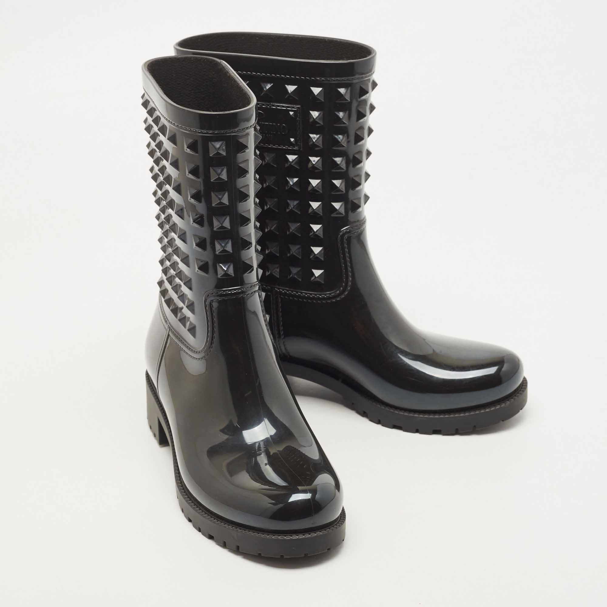 Louis Vuitton Black Rubber Studded Rain Boots Size 38
