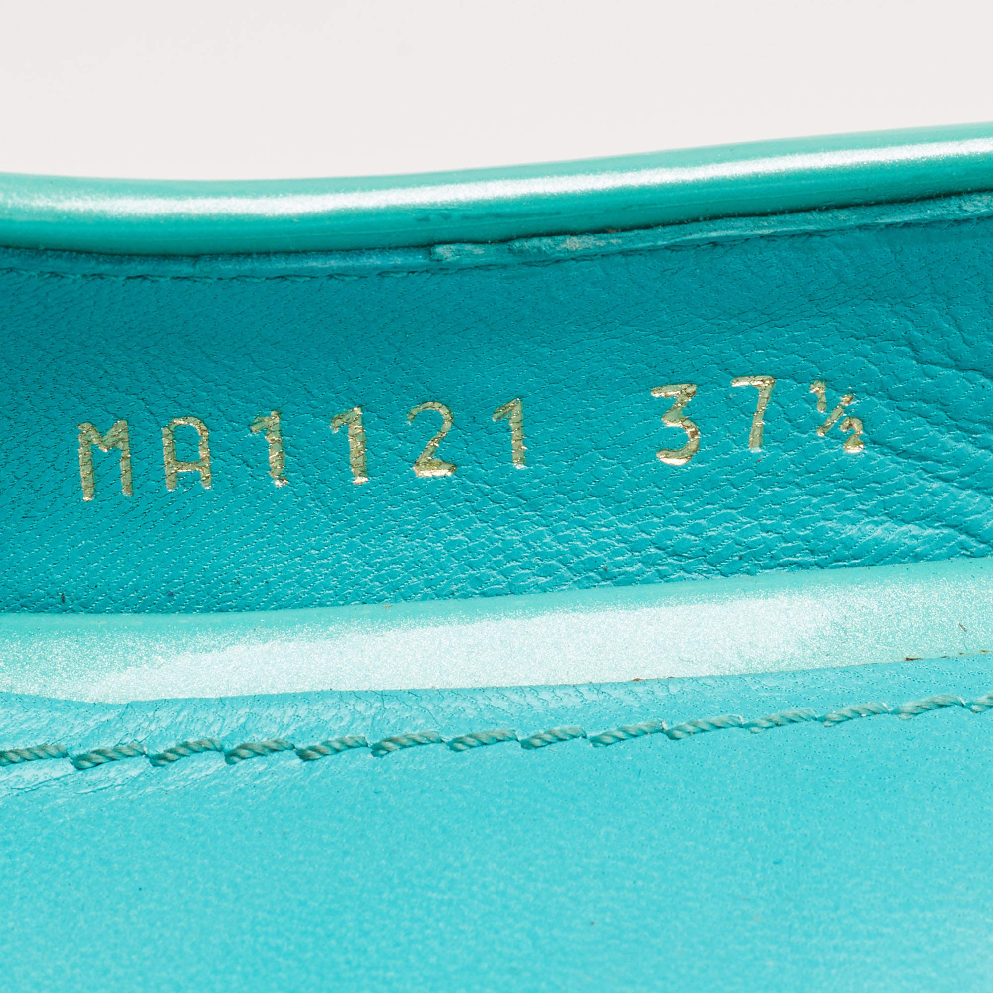 Louis Vuitton Turquoise Monogram Embossed Patent Leather Cork Wedge Slingback Sandals Size 37.5