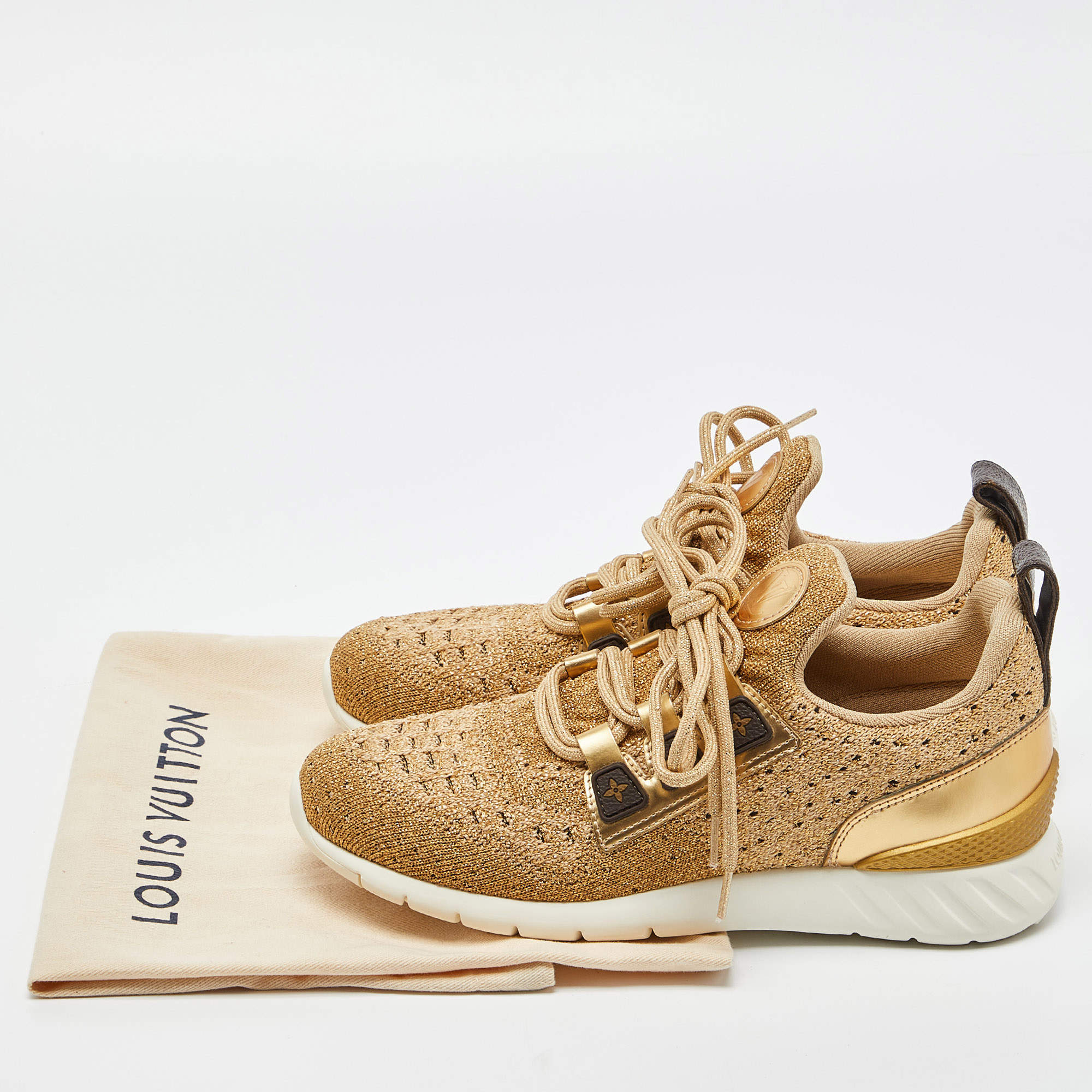 Louis Vuitton Gold Lurex Fabric and Leather Aftergame Sneakers