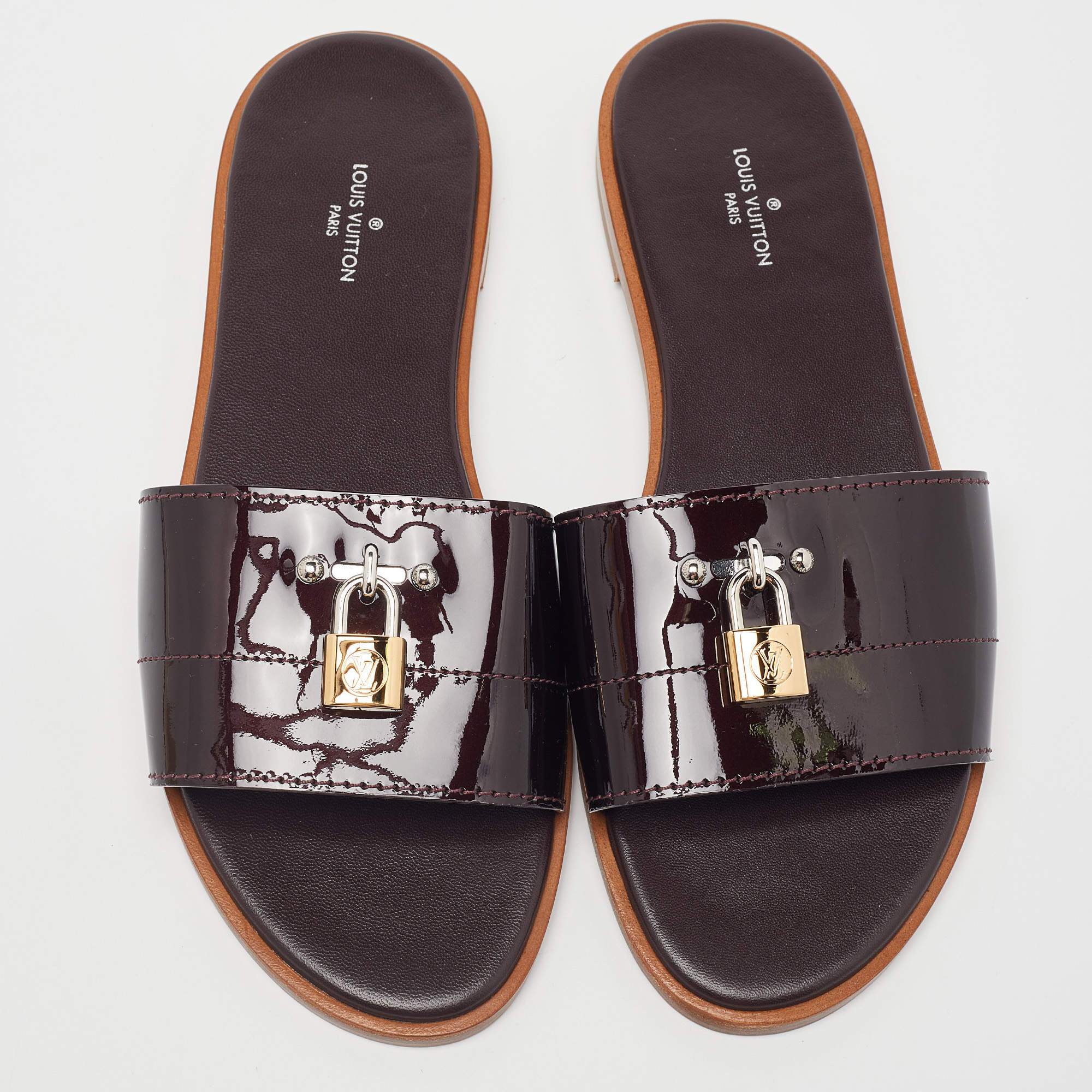 Authentic Louis Vuitton Amarante Patent Leather Sandal Size 9.5