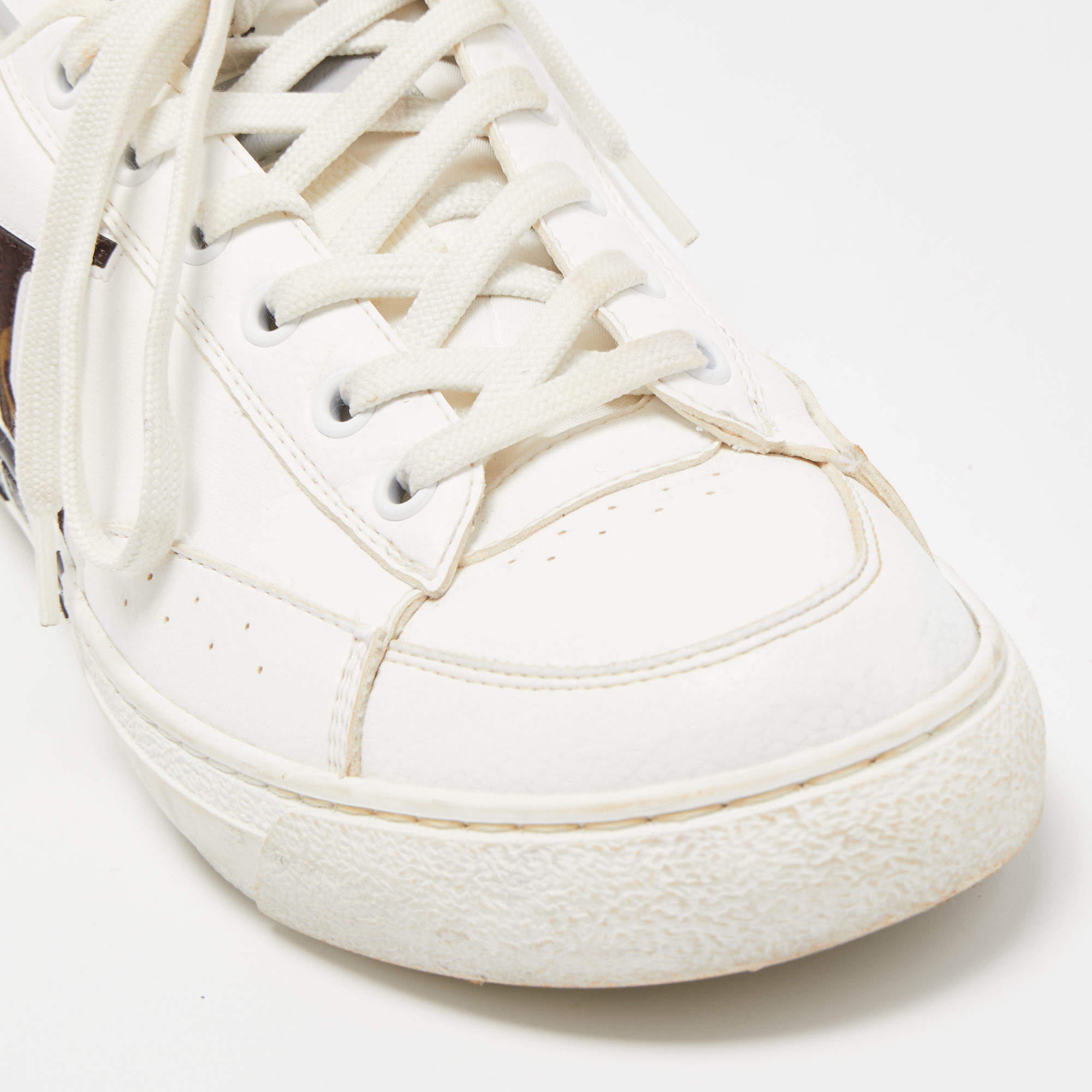 Pre-owned Louis Vuitton White Leather And Monogram Fabric Charlie Sneakers  Size 37.5