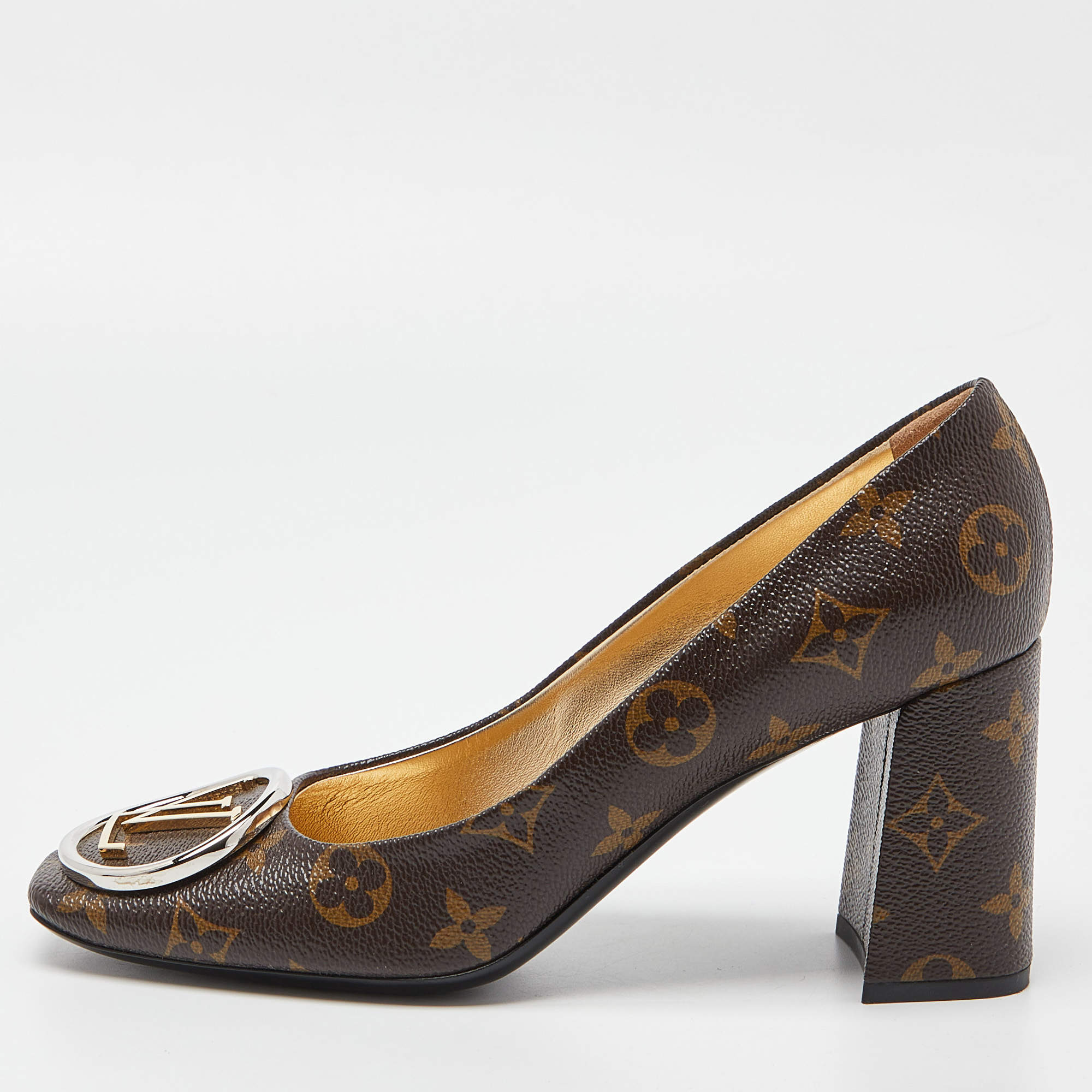 Louis Vuitton Monogram Canvas Madeleine Block Heel Pumps Size 38.5