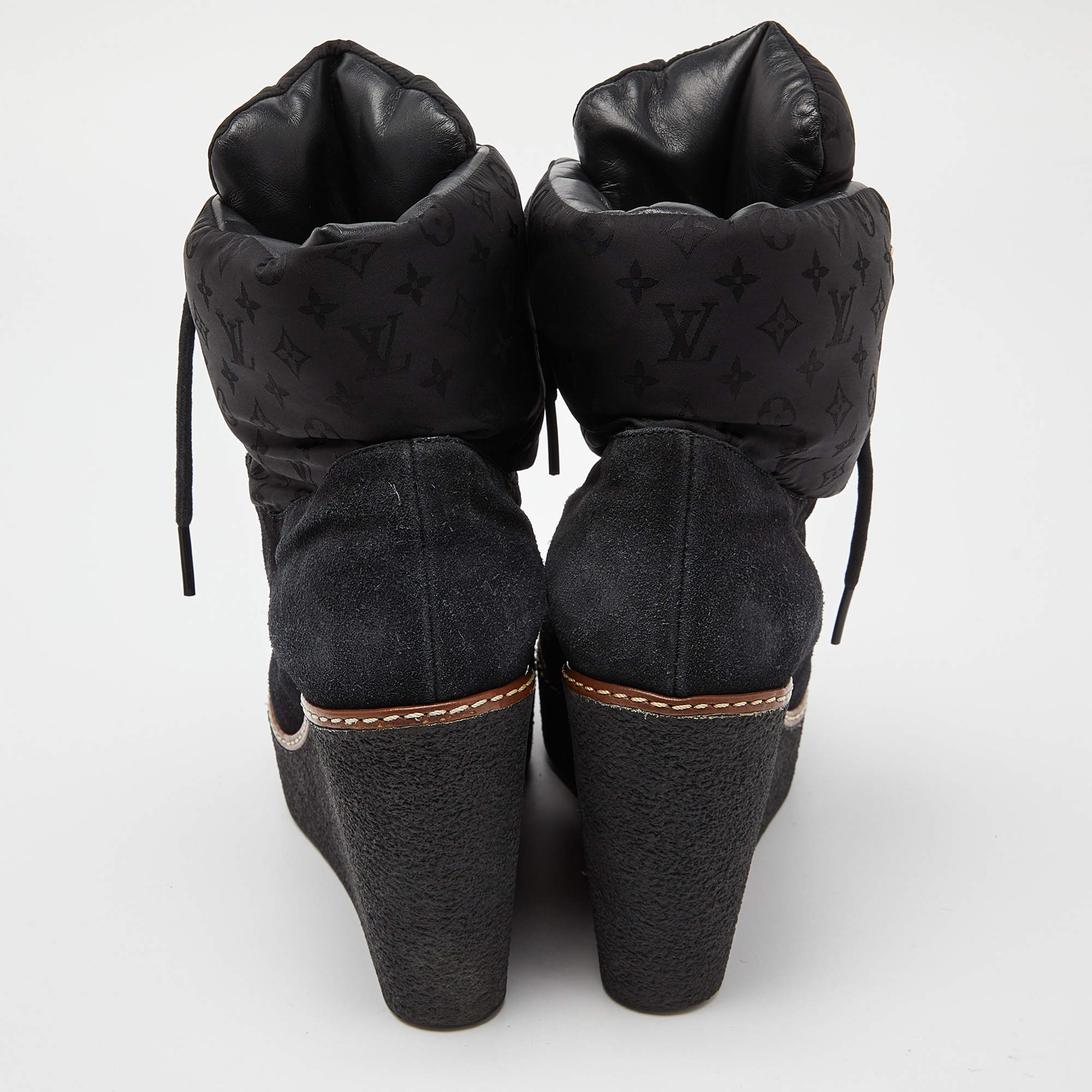 LOUIS VUITTON Calfskin Monogram Patti Wedge Tall Boots 36 Black |  FASHIONPHILE
