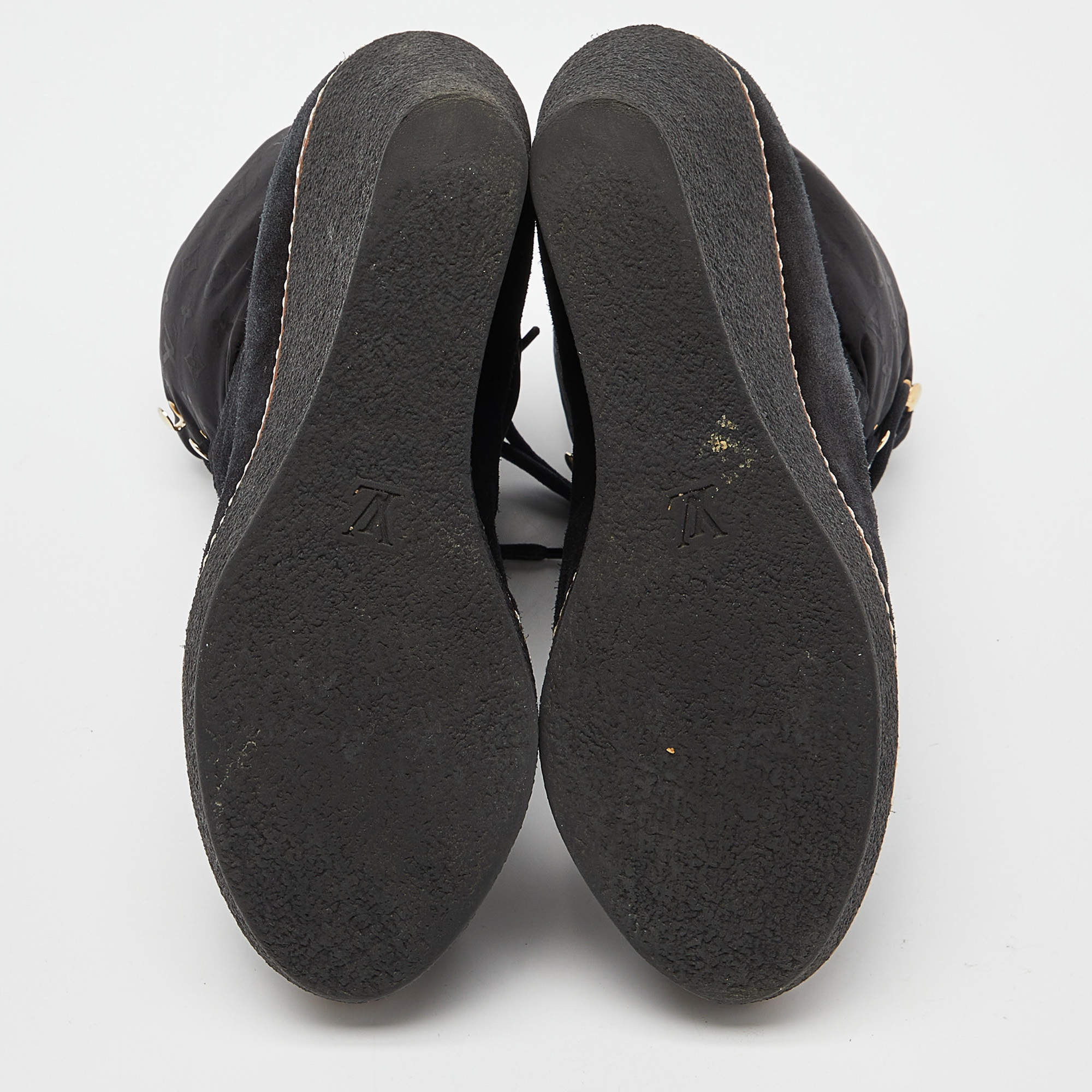 Louis Vuitton Black Monogram Suede Wedge Boots ○ Labellov ○ Buy
