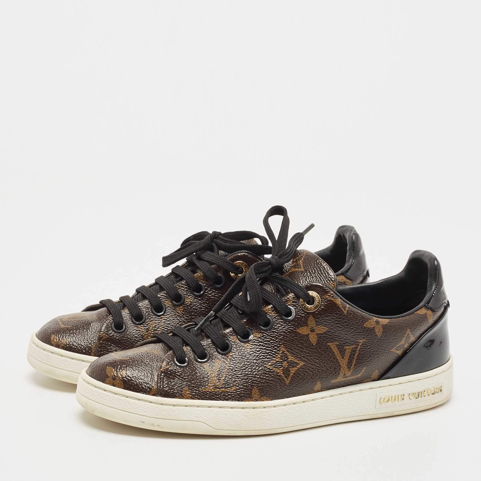 Louis Vuitton Brown/Black Monogram Canvas and Patent Leather Frontrow  Sneakers Size 35 Louis Vuitton