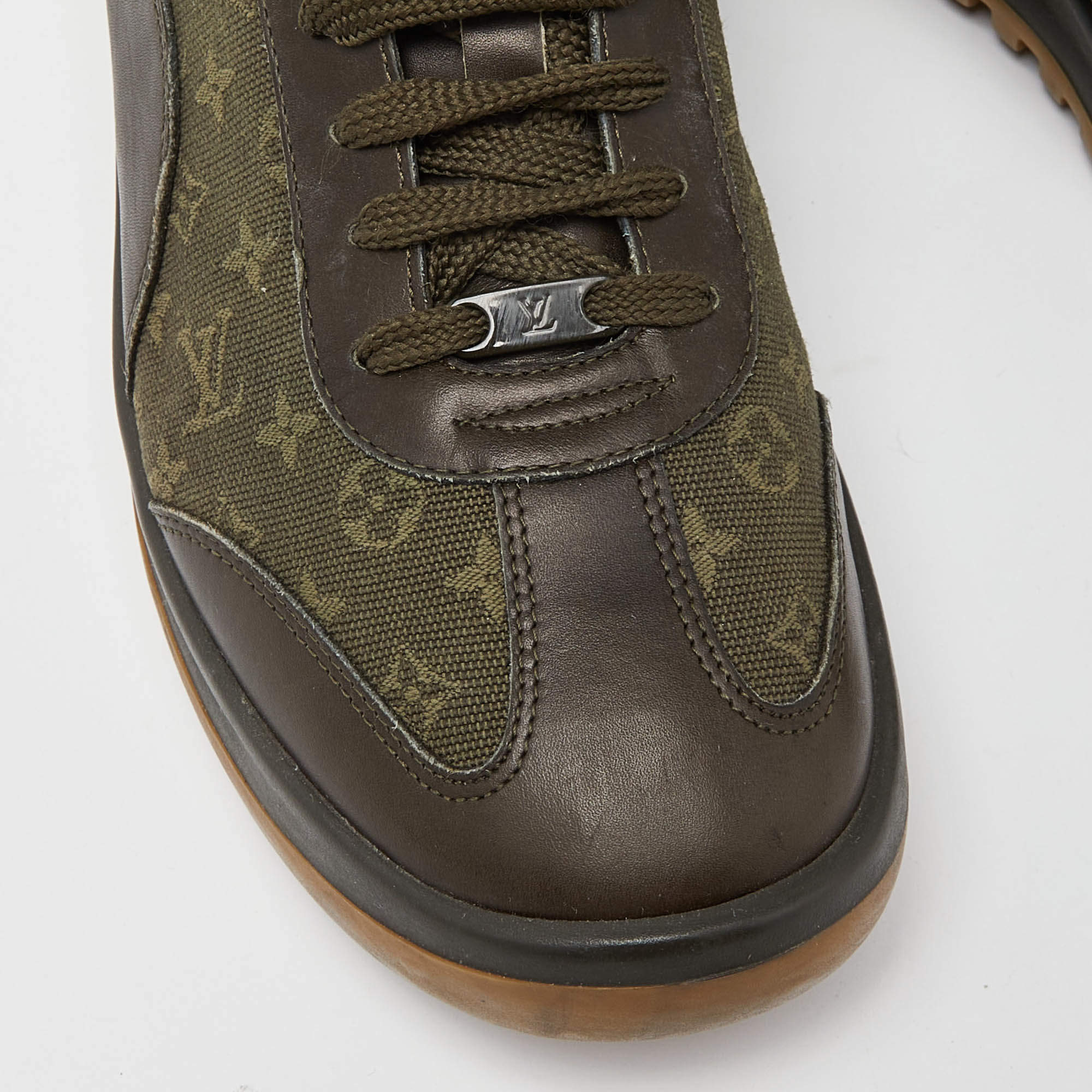 Louis Vuitton Army Green Leather and Monogram Canvas Mini Lin Sneakers Size  40.5 Louis Vuitton
