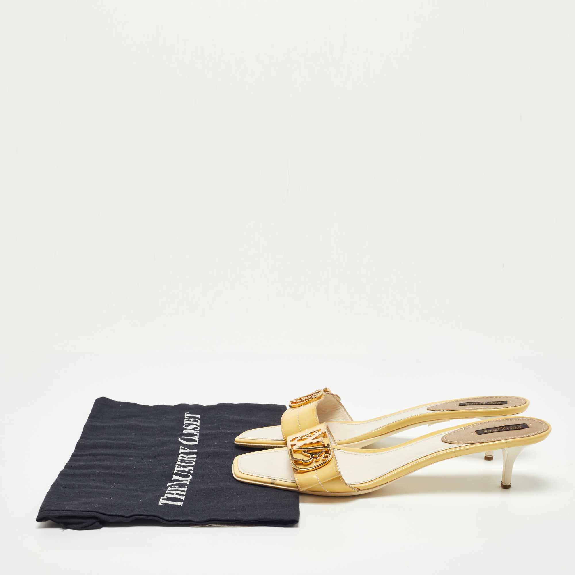 Pre Owned Louis Vuitton Yellow Patent Leather Slide Sandals Size 41