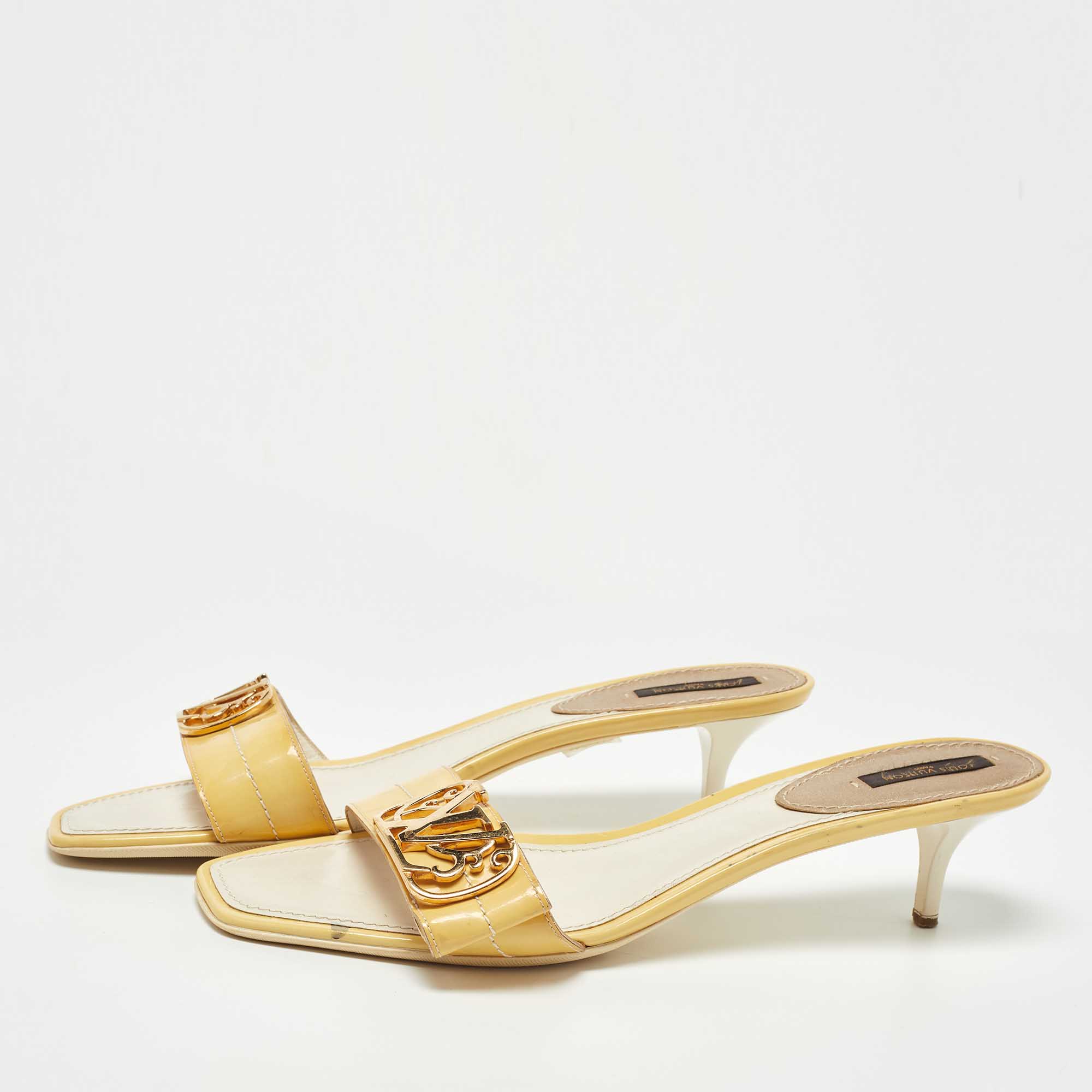 Pre Owned Louis Vuitton Yellow Patent Leather Slide Sandals Size 41