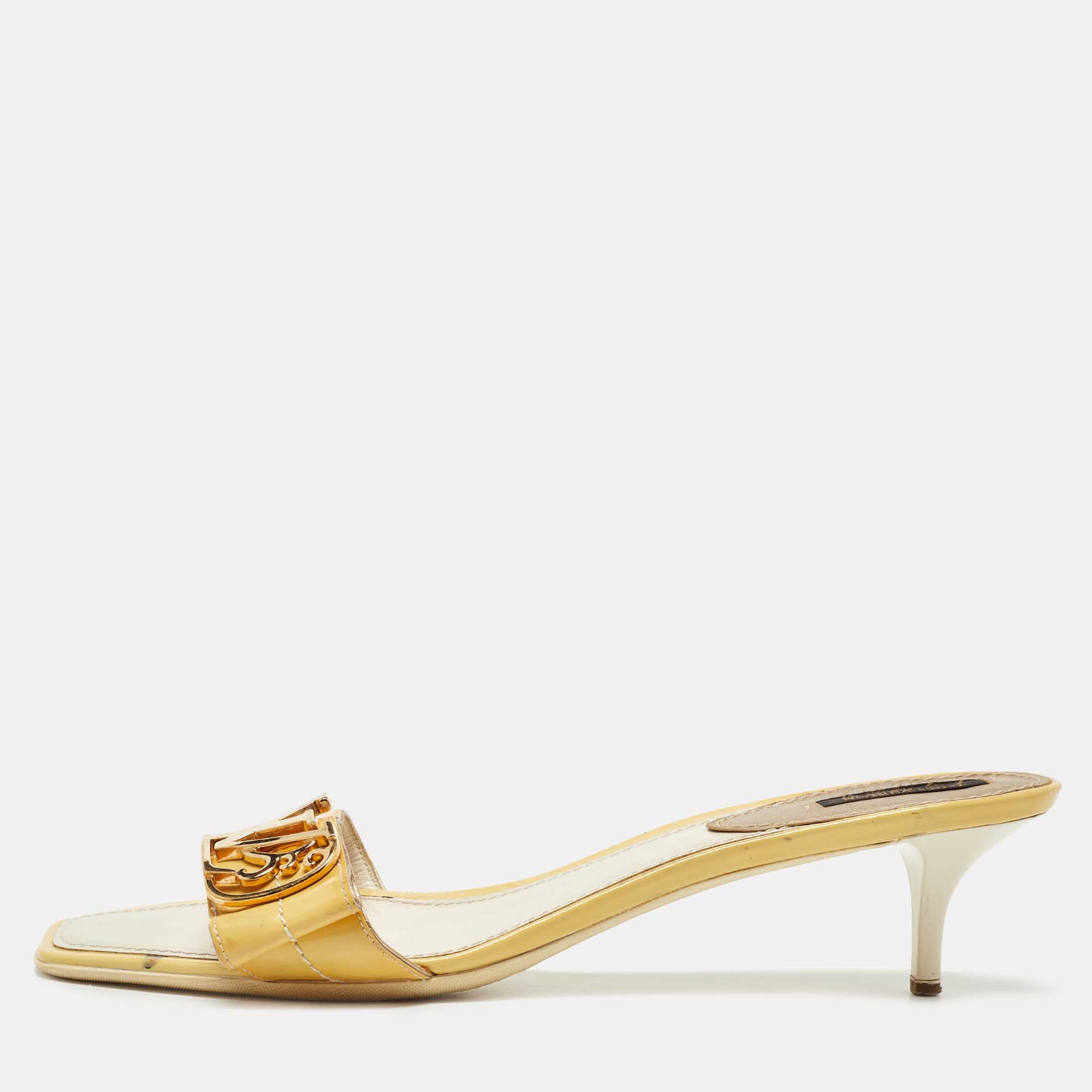 Pre Owned Louis Vuitton Yellow Patent Leather Slide Sandals Size 41