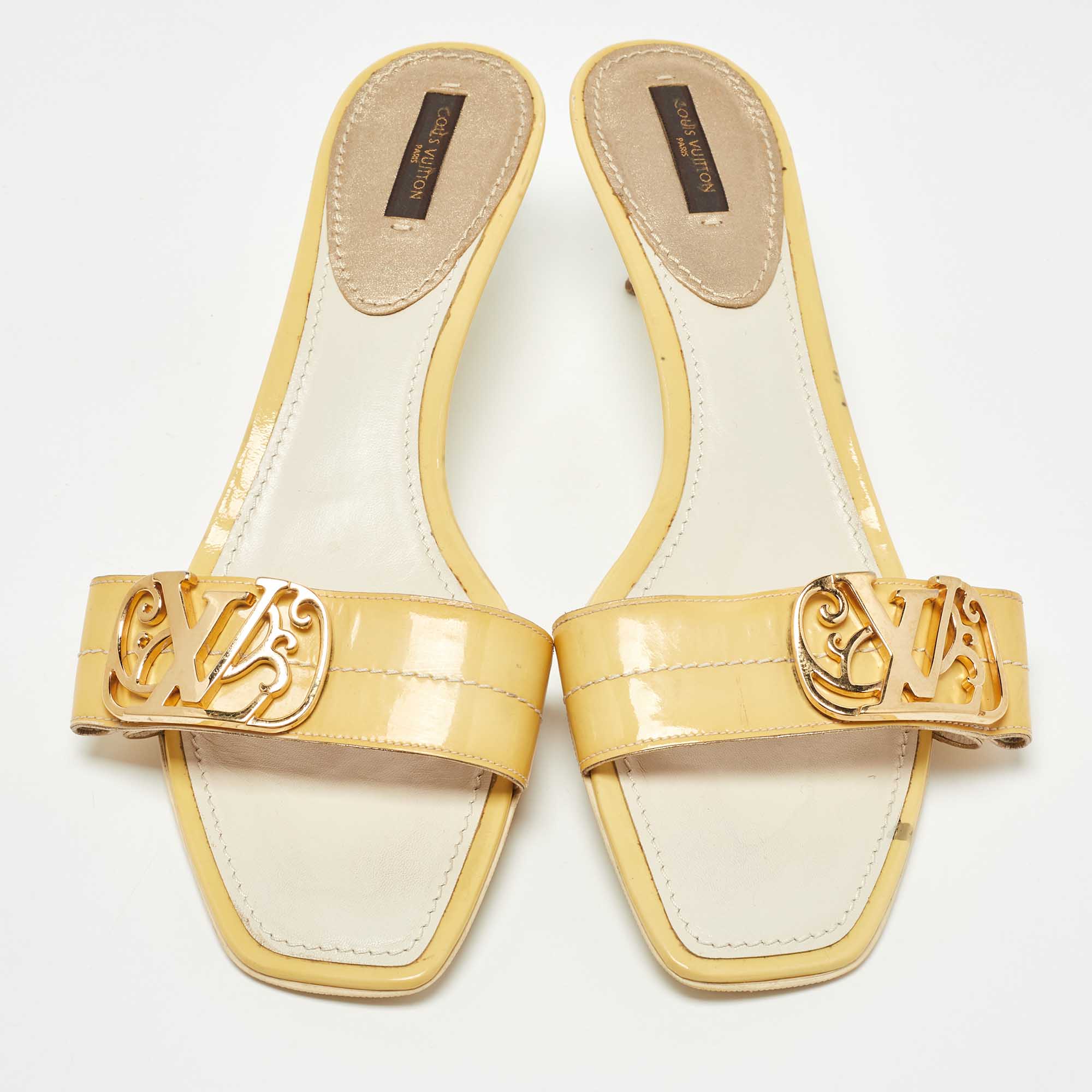 Pre Owned Louis Vuitton Yellow Patent Leather Slide Sandals Size 41