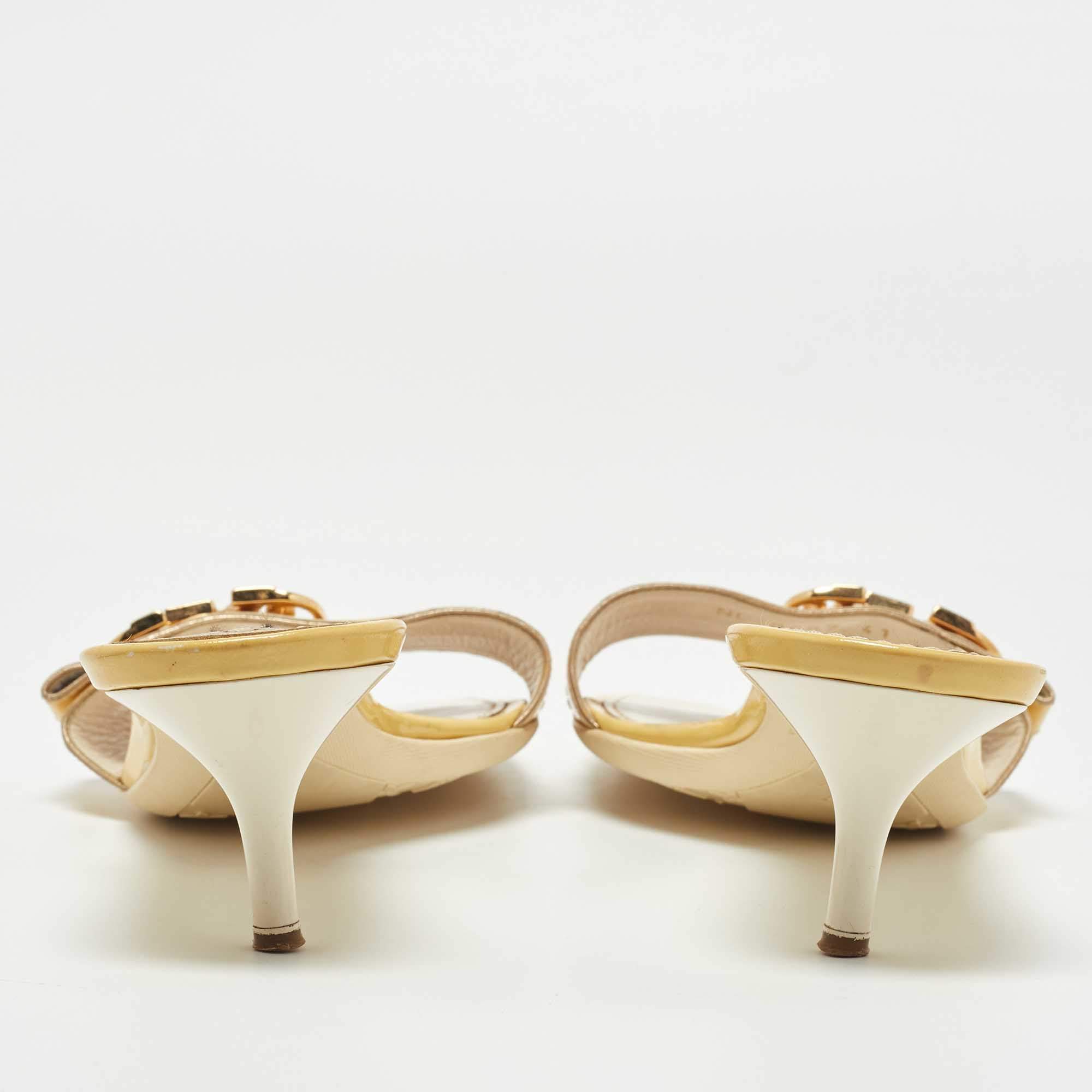 Pre Owned Louis Vuitton Yellow Patent Leather Slide Sandals Size 41