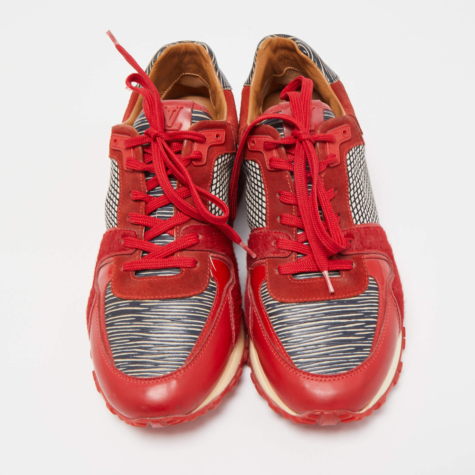 Louis Vuitton Red Suede and Leather Run Away Lace Up Sneakers Size