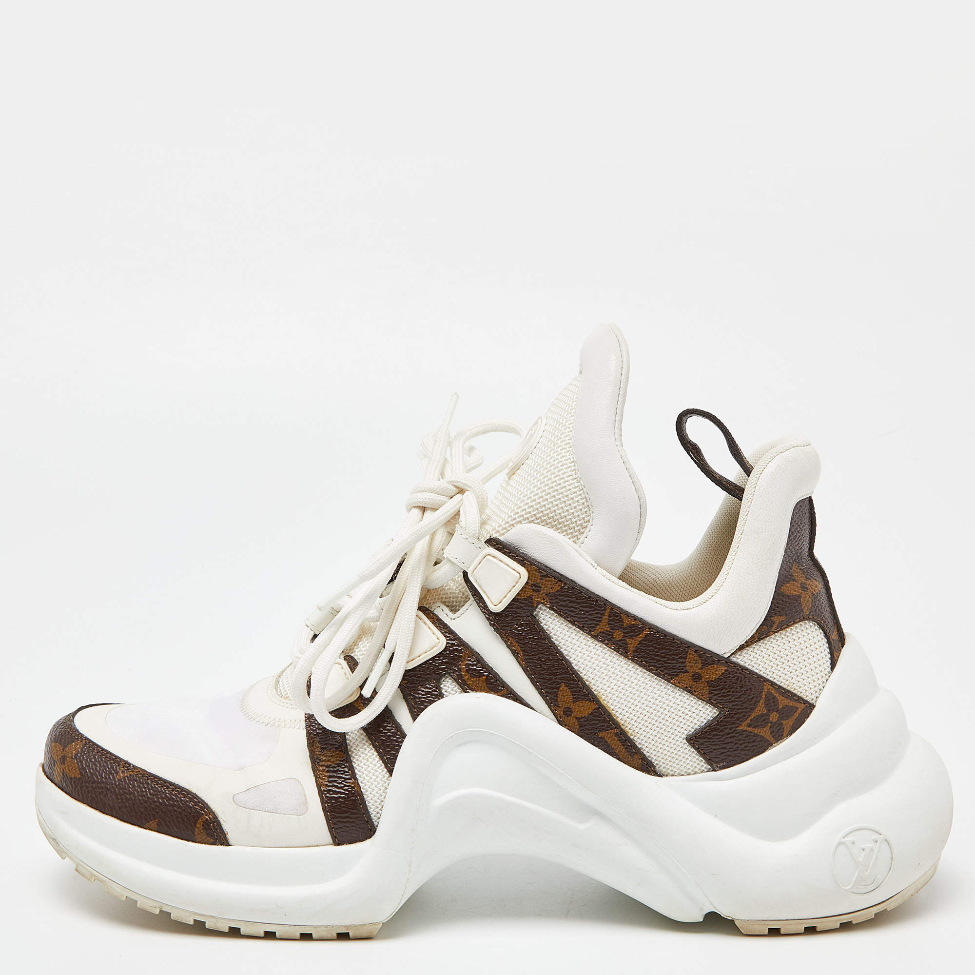 Louis Vuitton White/Brown Monogram Canvas,Mesh and Leather Archlight  Sneakers Size 40