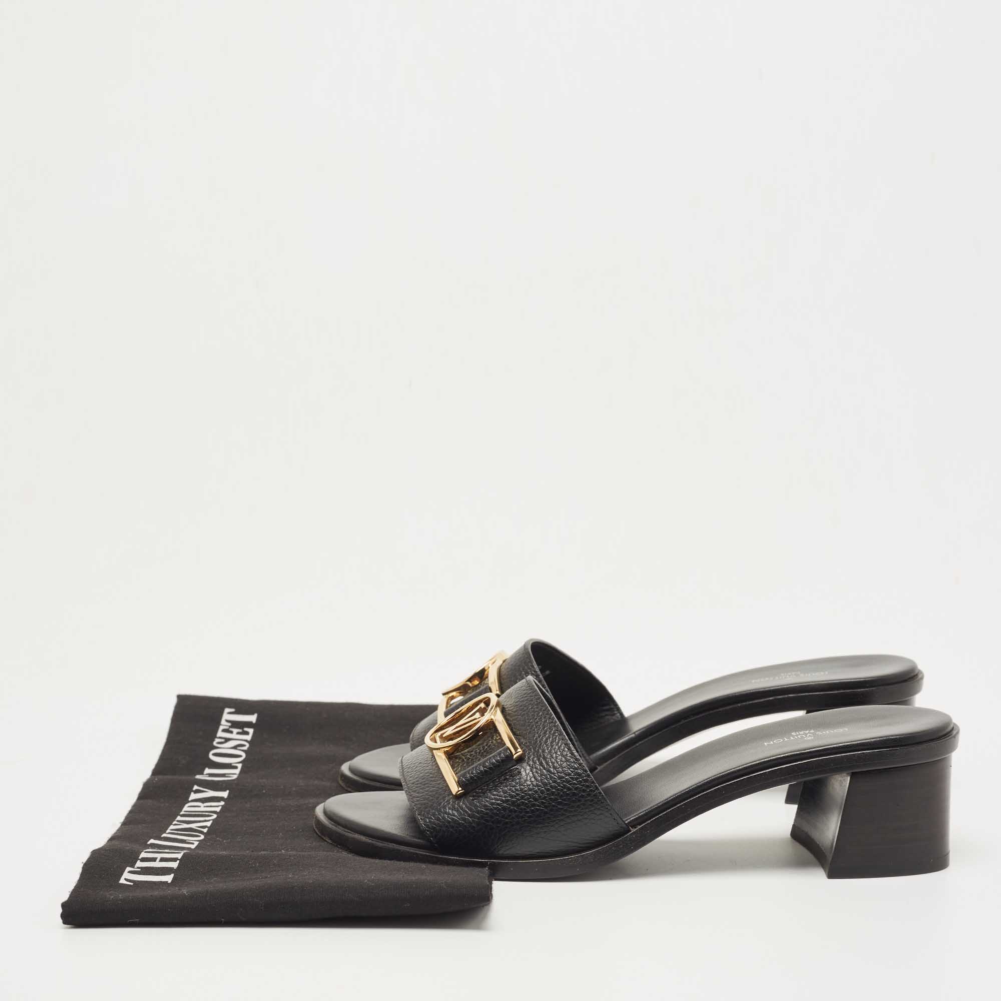 Louis Vuitton Black Leather Lock It Slides Sandals, US 8.5