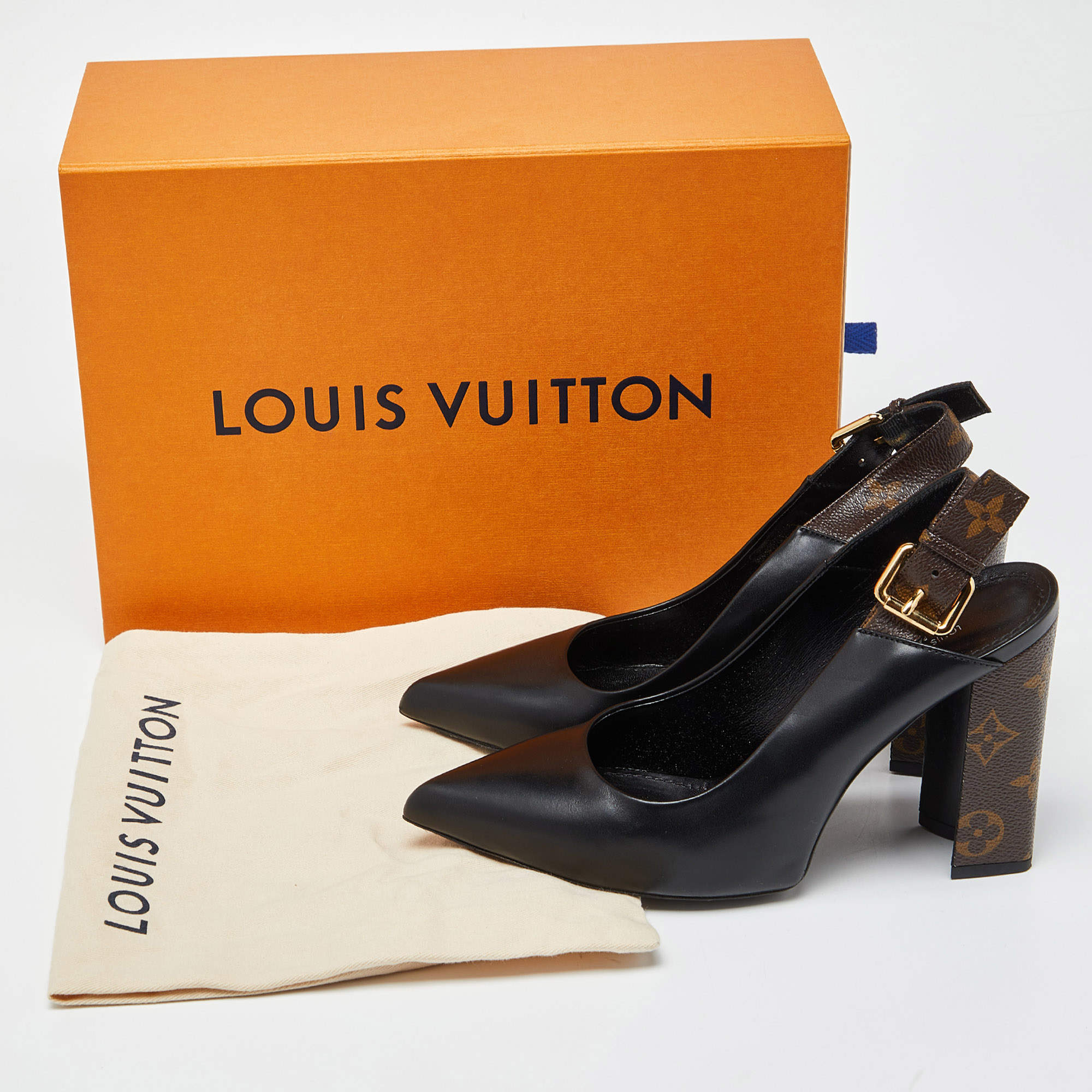 Louis Vuitton Black & Canvas Monogram Matchmake Slingback Pumps