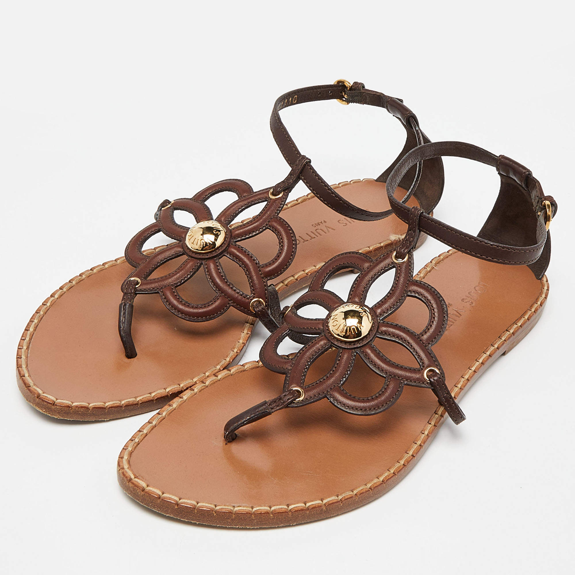 Louis Vuitton Brown Leather Thong Sandals Size 40 Louis Vuitton