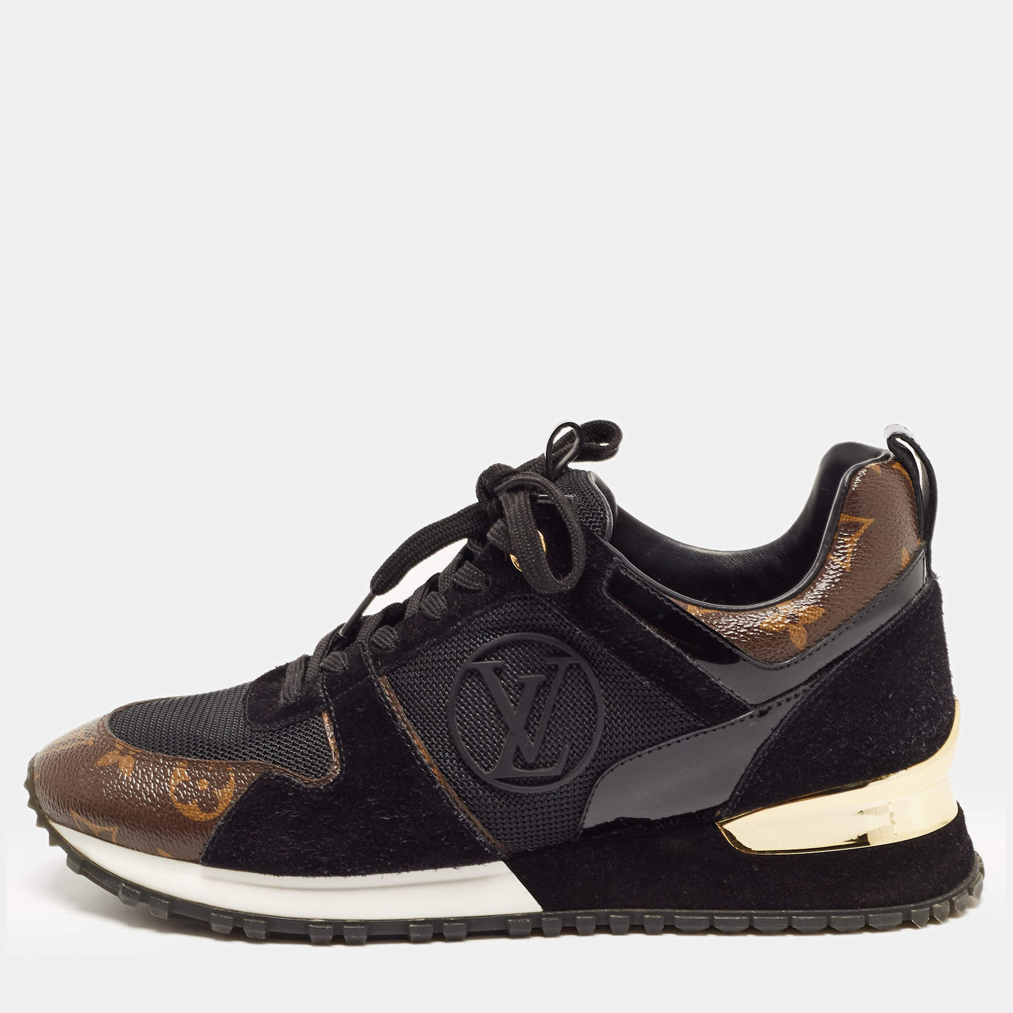Louis Vuitton Brown/Black Suede and Monogram Canvas Run Away Sneakers Size 37.5