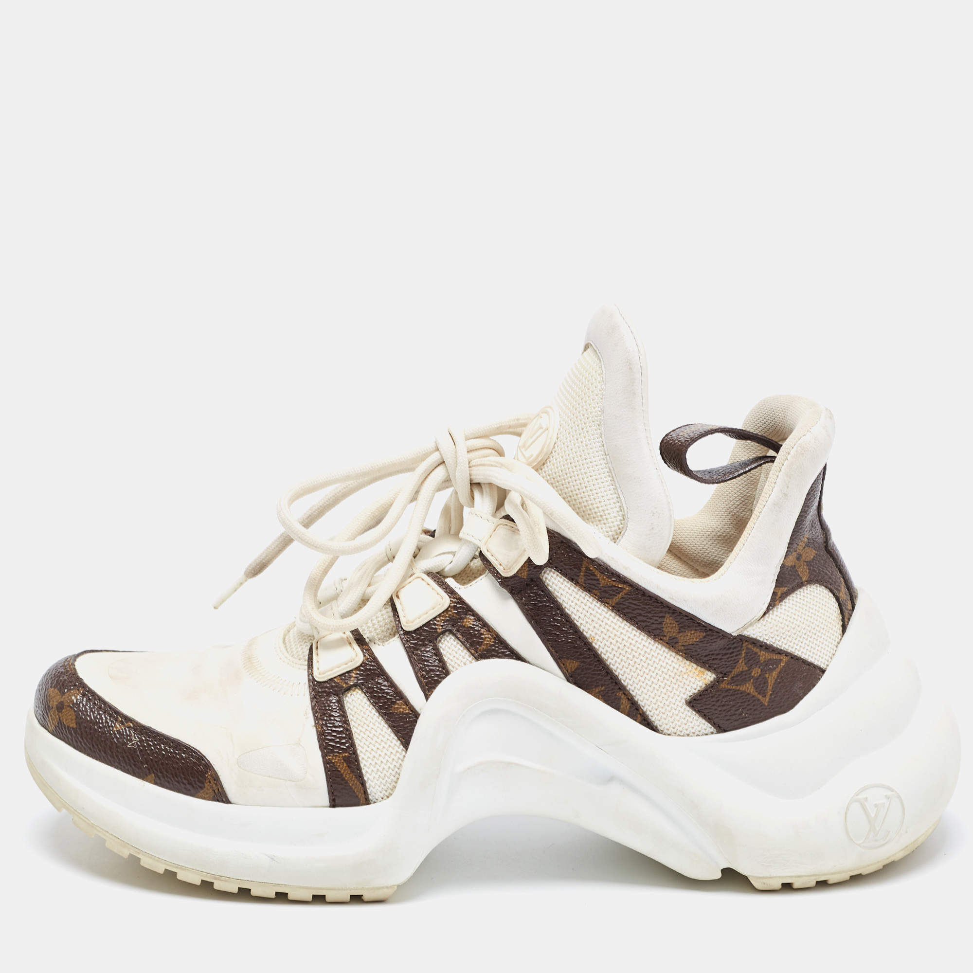 Louis Vuitton White/Brown Canvas and Mesh Archlight Sneakers Size 40