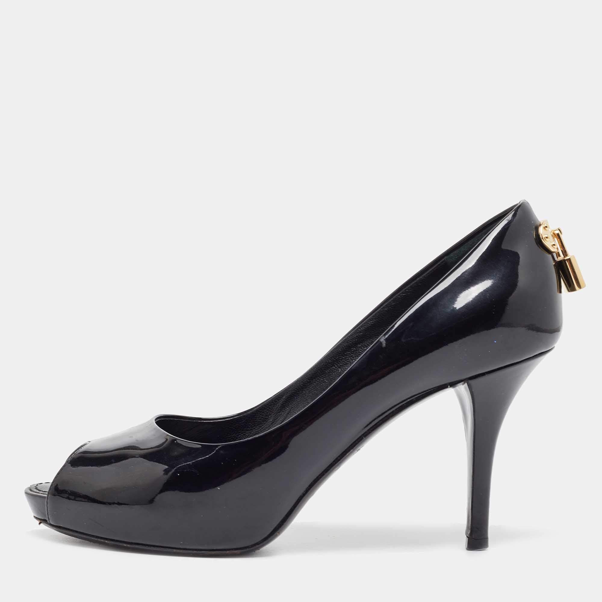 Pre Owned Louis Vuitton Black Patent Leather Oh Really! Peep Toe Pumps Size 37