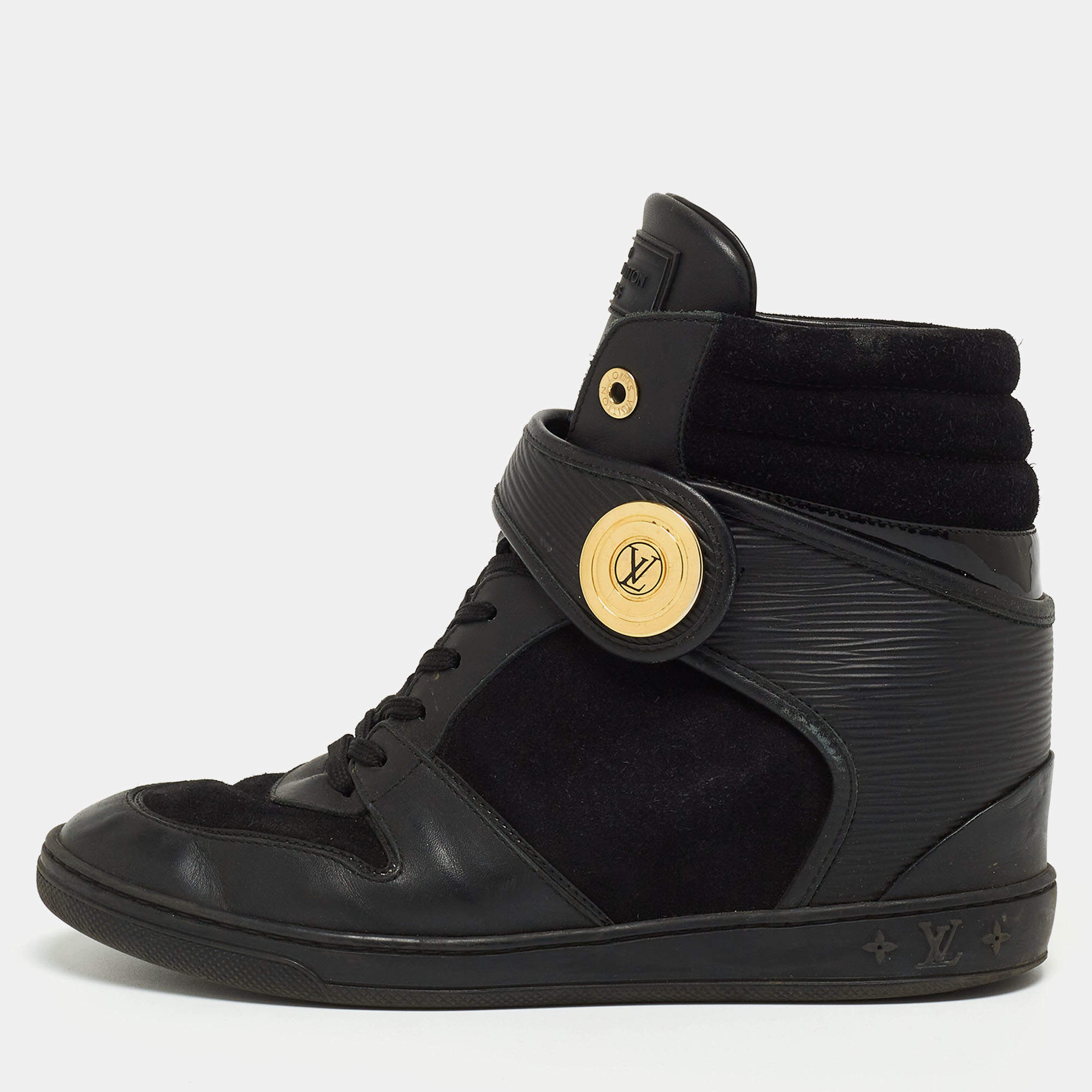 Louis Vuitton Black Epi Leather and Suede High Top Sneakers Size 40