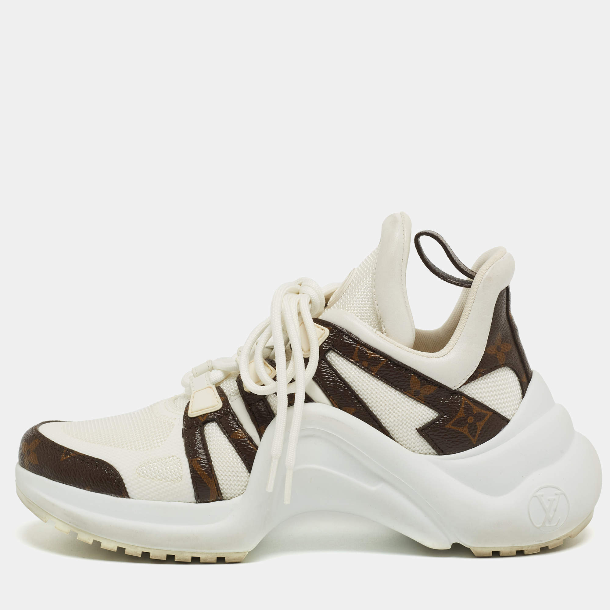Louis Vuitton White/Brown Canvas and Mesh Archlight Sneakers Size 37