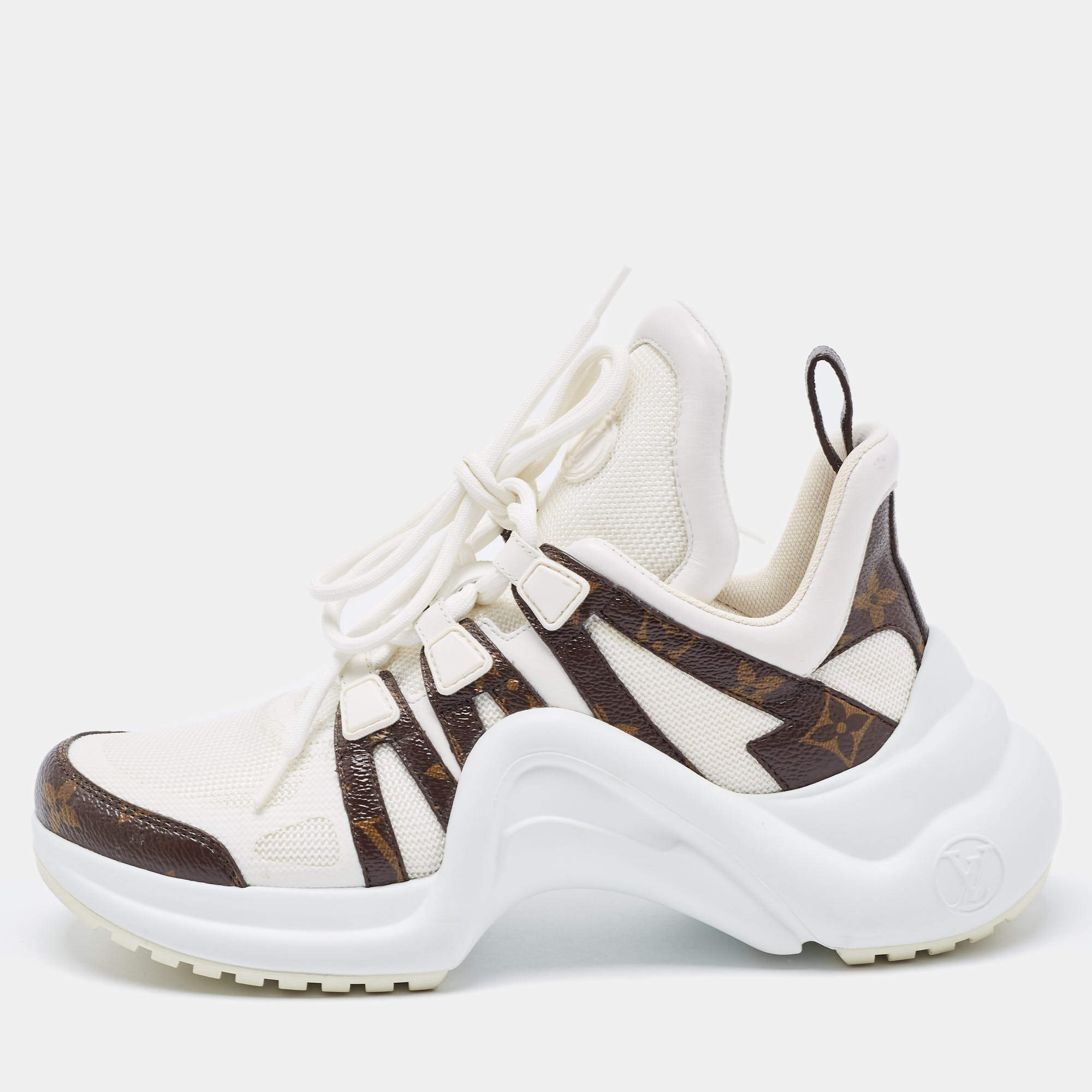 Louis Vuitton White Mesh and Monogram Canvas Archlight Sneakers Size 37.5