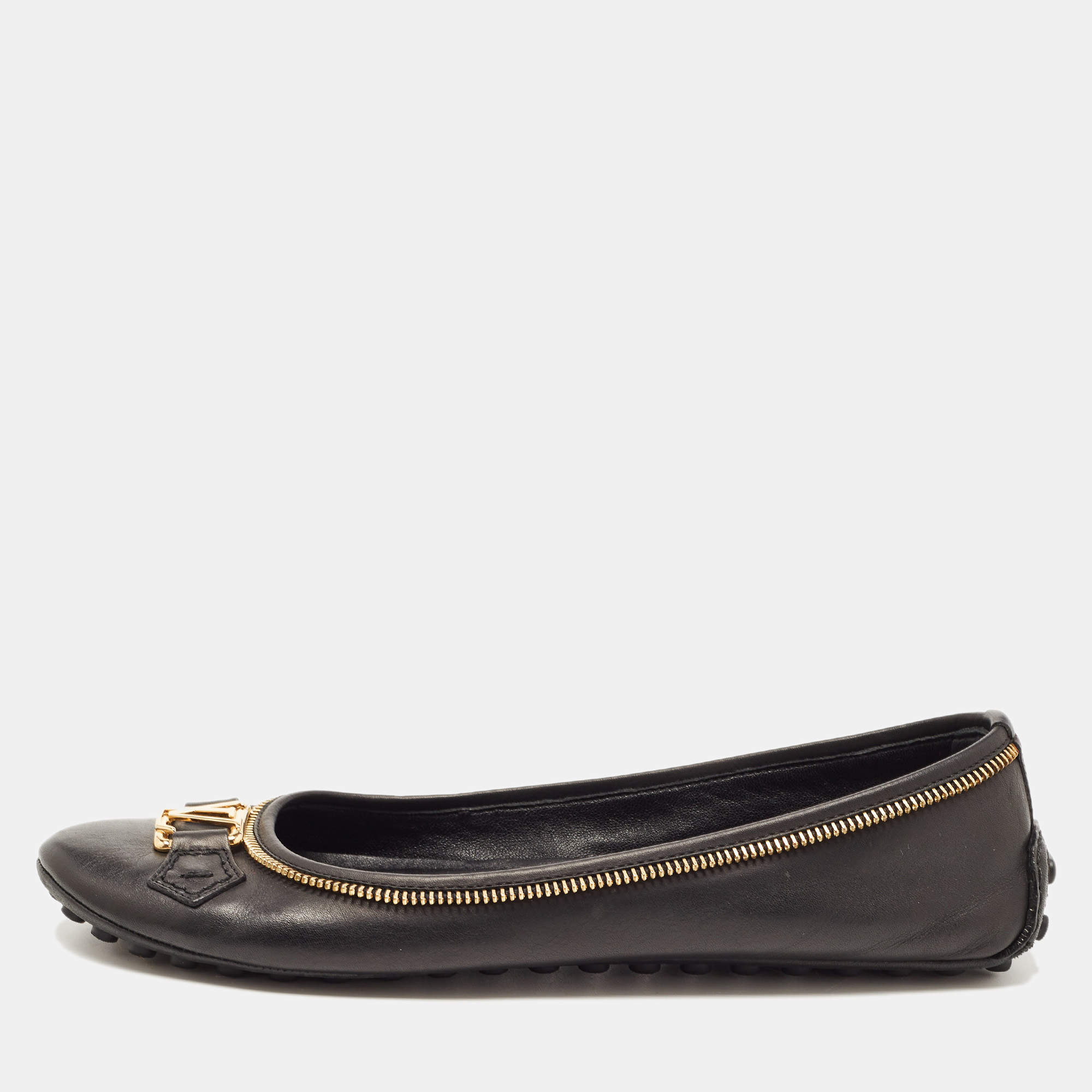 Louis Vuitton Black Leather Zipper Trim Oxford Ballet Flats Size 40